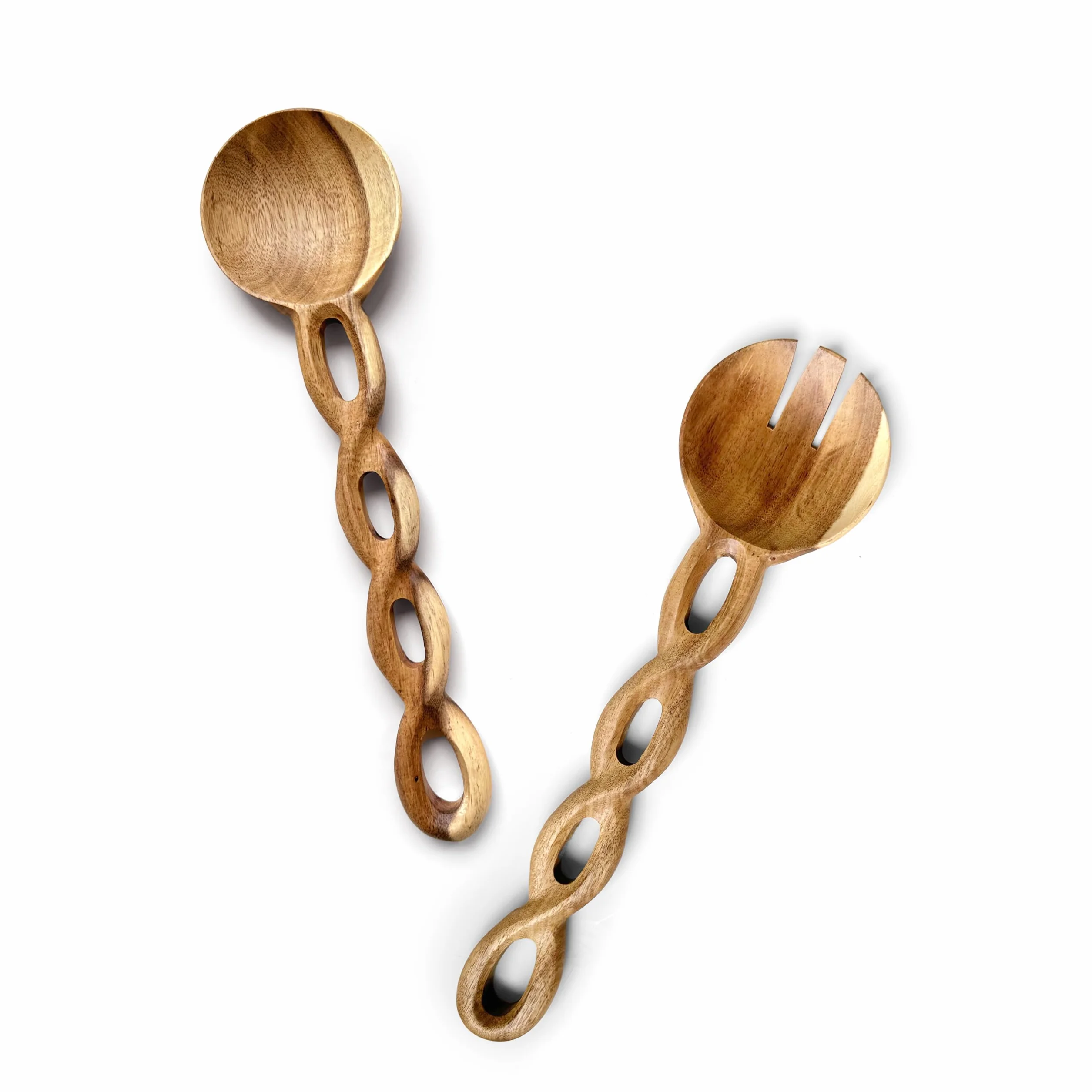Pinzas de ensalada de madera de 13 pulgadas para servir, juego de utensilios de cocina de madera, pinzas trenzadas, juego de 2 cucharas y tenedores, regalos de cocina, ideas de regalo de inauguración
