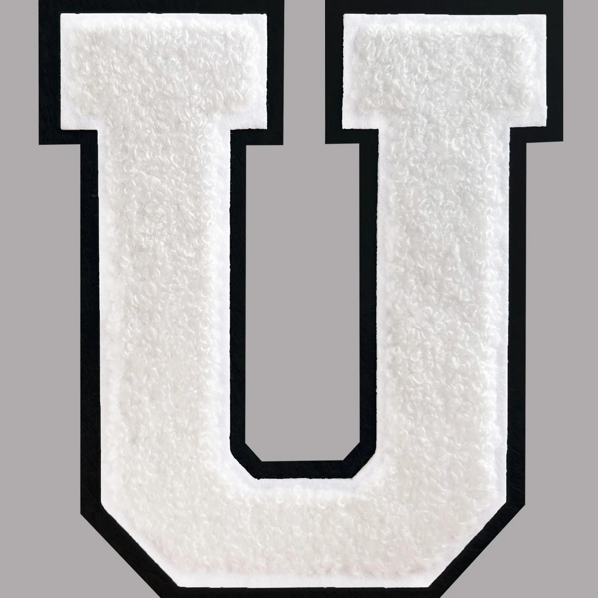 Parches de letras de felpilla blanca de 4.5 pulgadas, parches de chaqueta de letterman, parches grandes de letras universitarias para ropa (U)