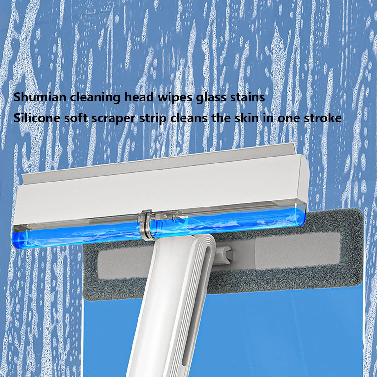 4 en 1 Spray Limpiador De Cristales con Colector De Aguas Residuales Y 3 Paños Microfibra, Limpiador Cristales con Varilla De Extensión para Ventana De Coche De Ducha