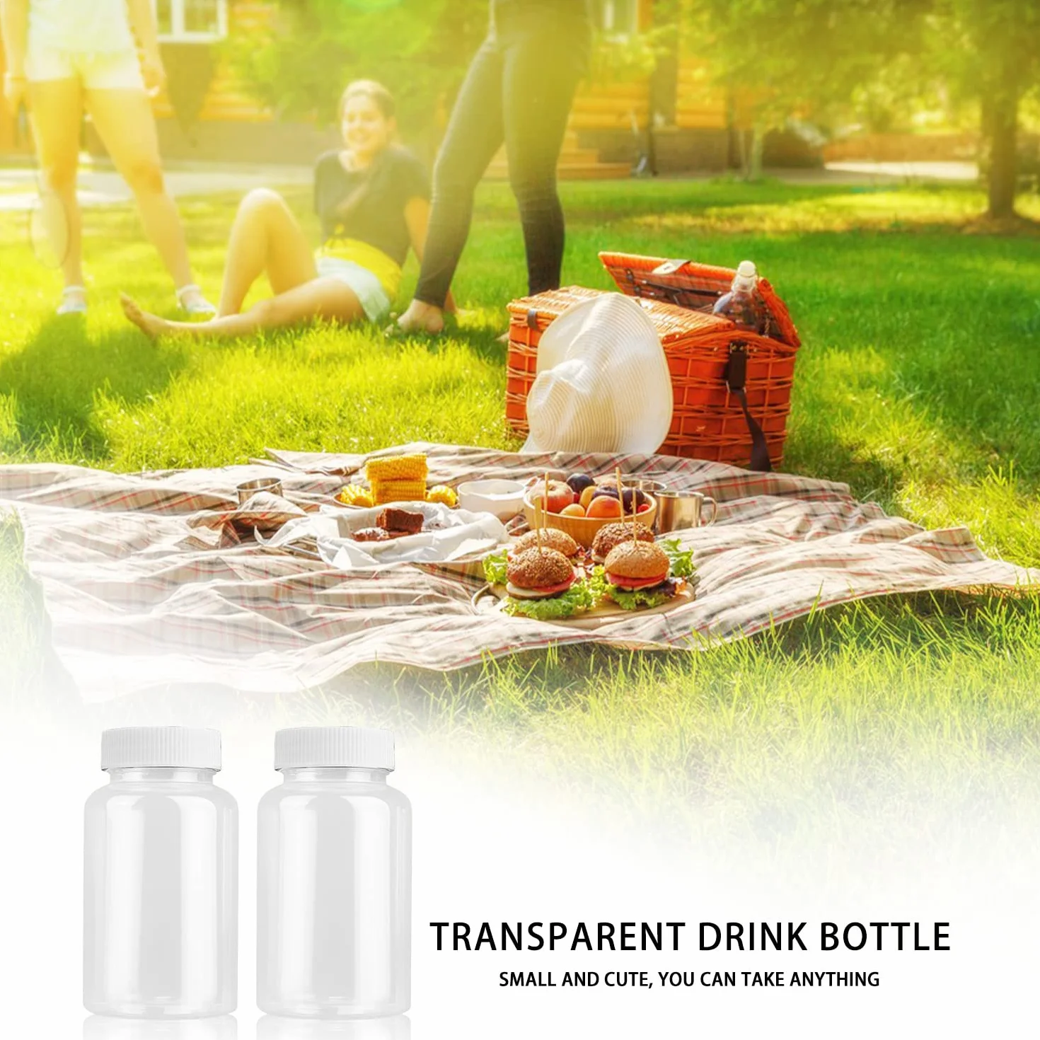 YUE QIN 12 Piezas Botellas de Jugo Reutilizables con Tapas Plástico Transparente Botellas de Pláptico con Pegatina Botella de Leche para Jugo Leche y Bebidas Limonadas (100ml)