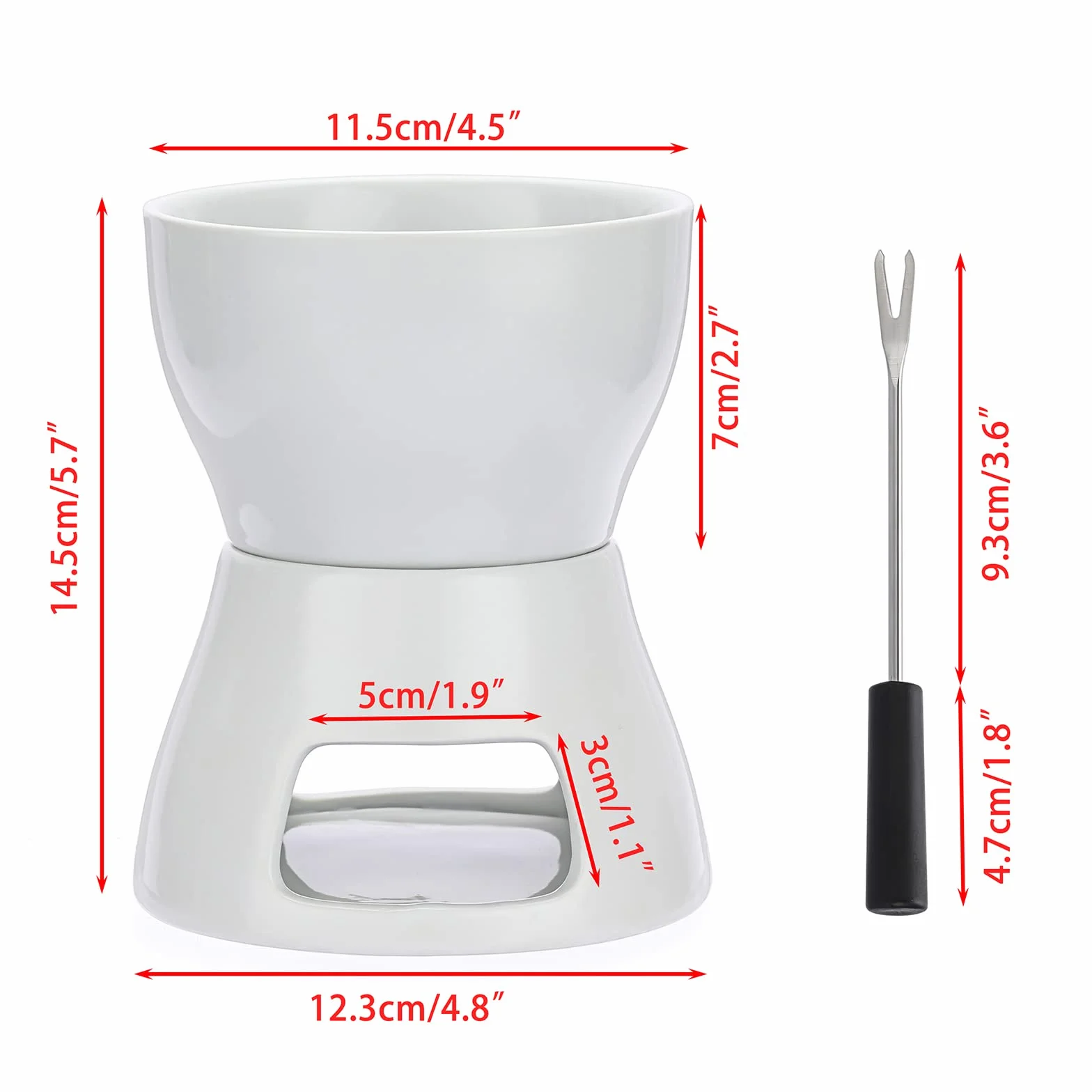 Juego de Fondue de Chocolate 400ML con 4 Tenedores, Cerámica Fundidor de Queso