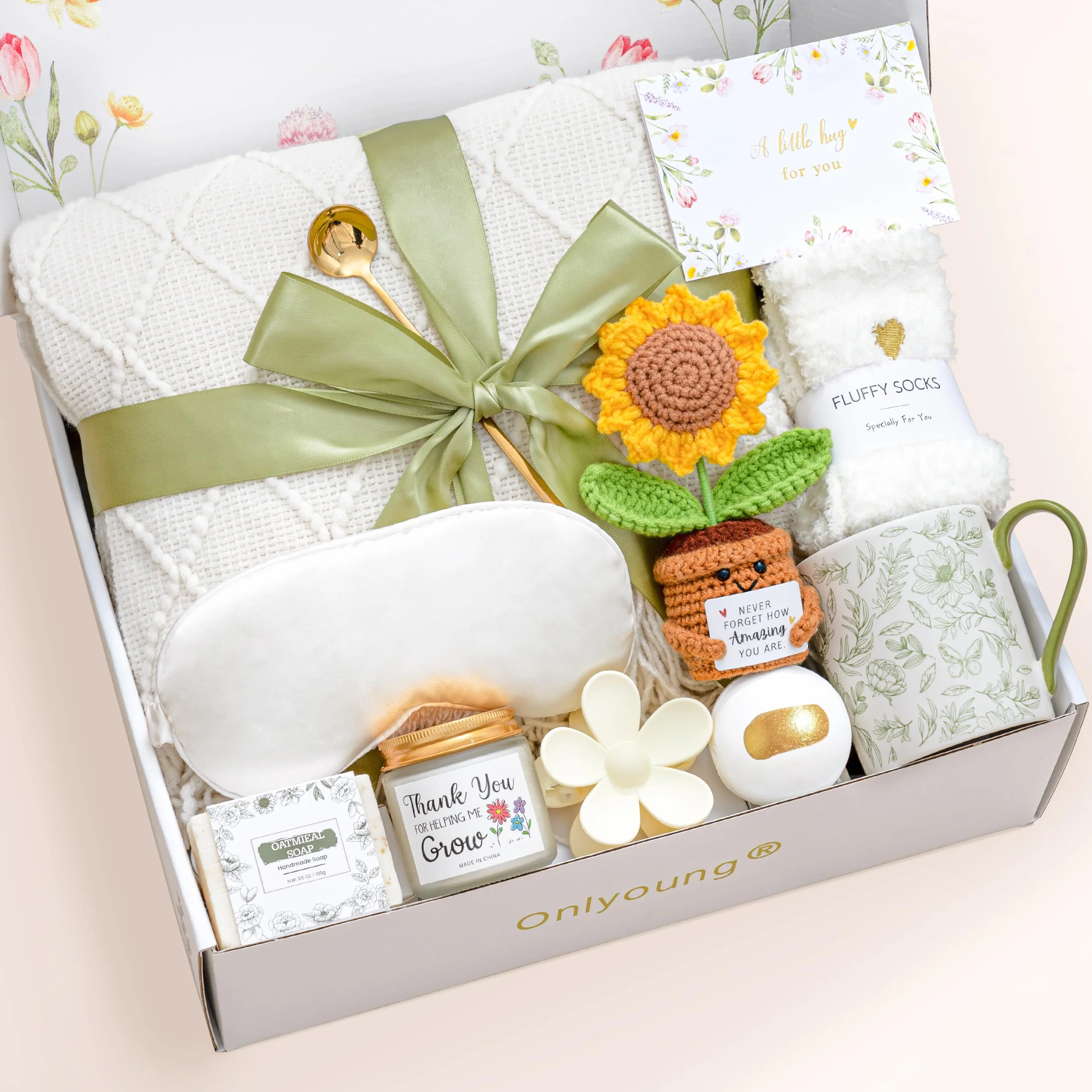 Regalos de cumpleaños para mujeres, paquete de cuidado personal Get Well Soon, canastas de regalo de color marfil, juego de regalo de condolencias, regalos únicos de Navidad para mujeres, mamá, su