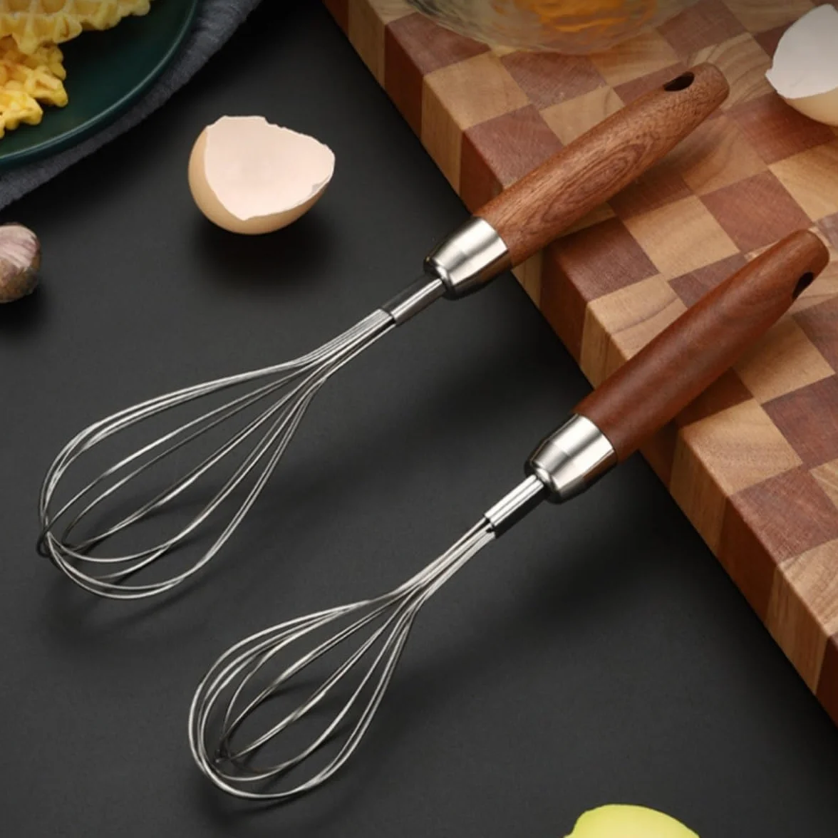 Batidor Huevos Batidor Manual For El Hogar con Mango De Madera Acero Inoxidable, Huevos, Harina, Crema, Herramientas For Hornear Utensilios Cocina(27.5x6cm)