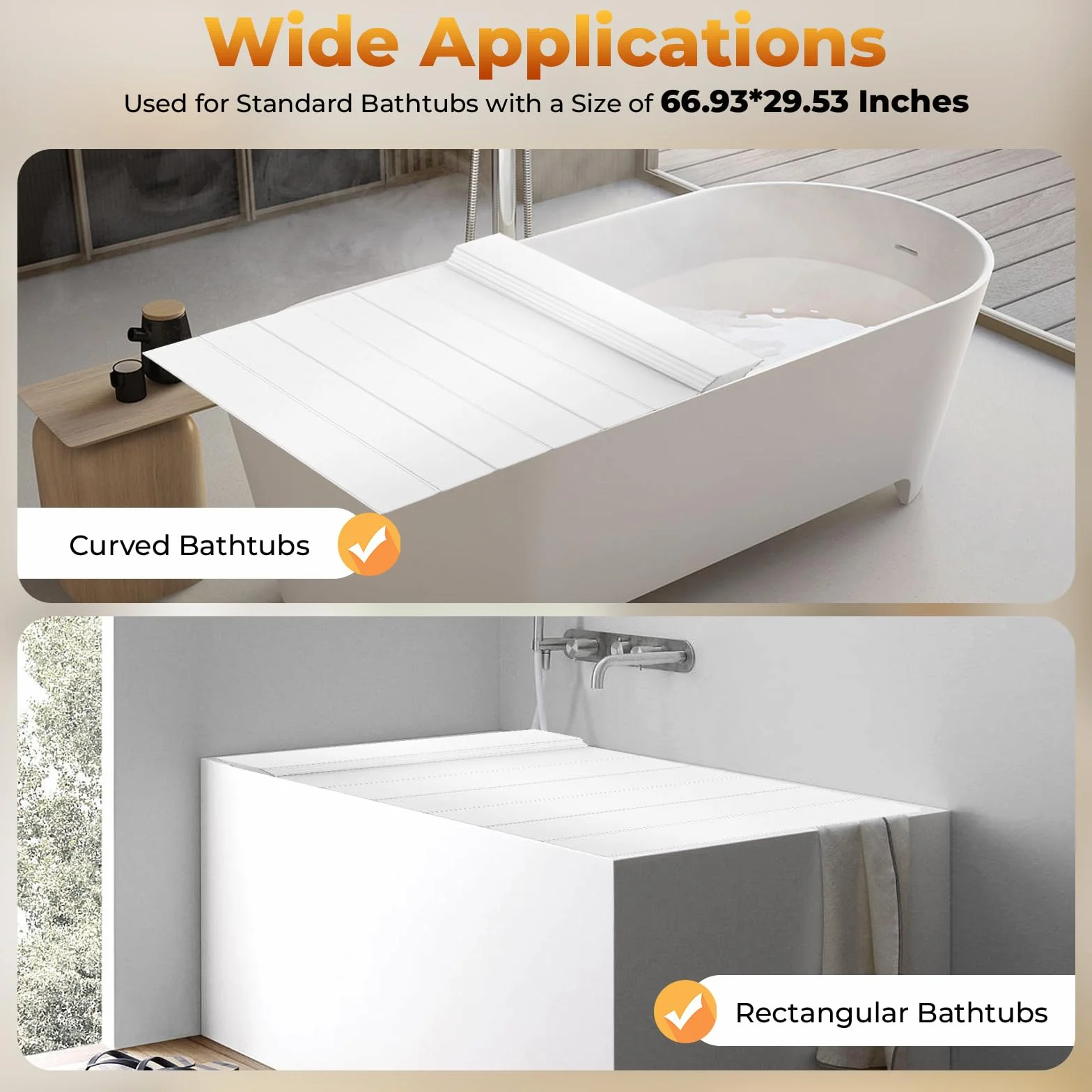 Cubierta de bañera plegable de PVC, 170 x 75 cm, impermeable, resistente al polvo, para todos los baños estándar (blanco)