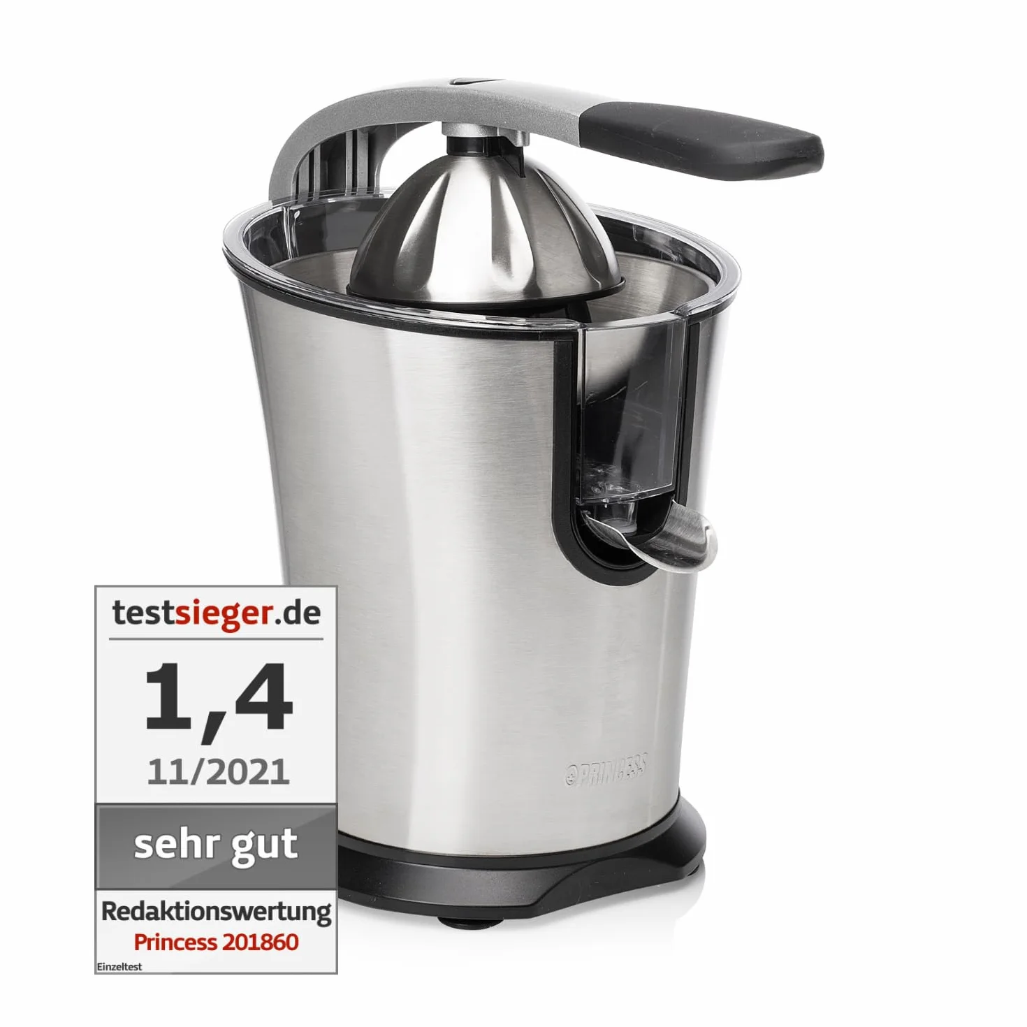 Princess 201860 Exprimidor de Cítricos Master Juicer Pro, Cono universal de acero inoxidable, Brazo de Palanca Profesional, Potente Motor de 300 W, Filtro para Pulpa, Depósito con Sistema Antigoteo