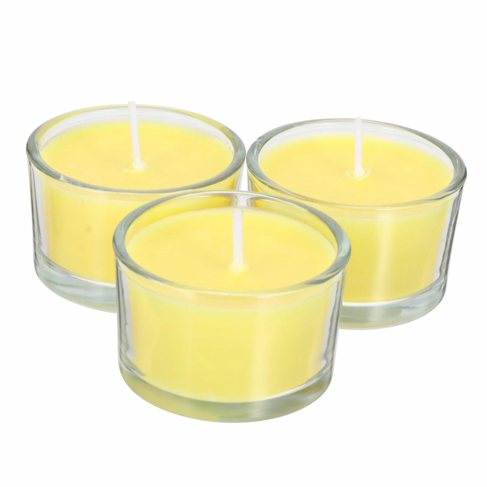 Vela Aromática en Vaso de Vidrio, 3 Unidades, Amarillo | Parafina, Frescura del Aire y Relajación, Idea para Cumpleaños y Obsequio