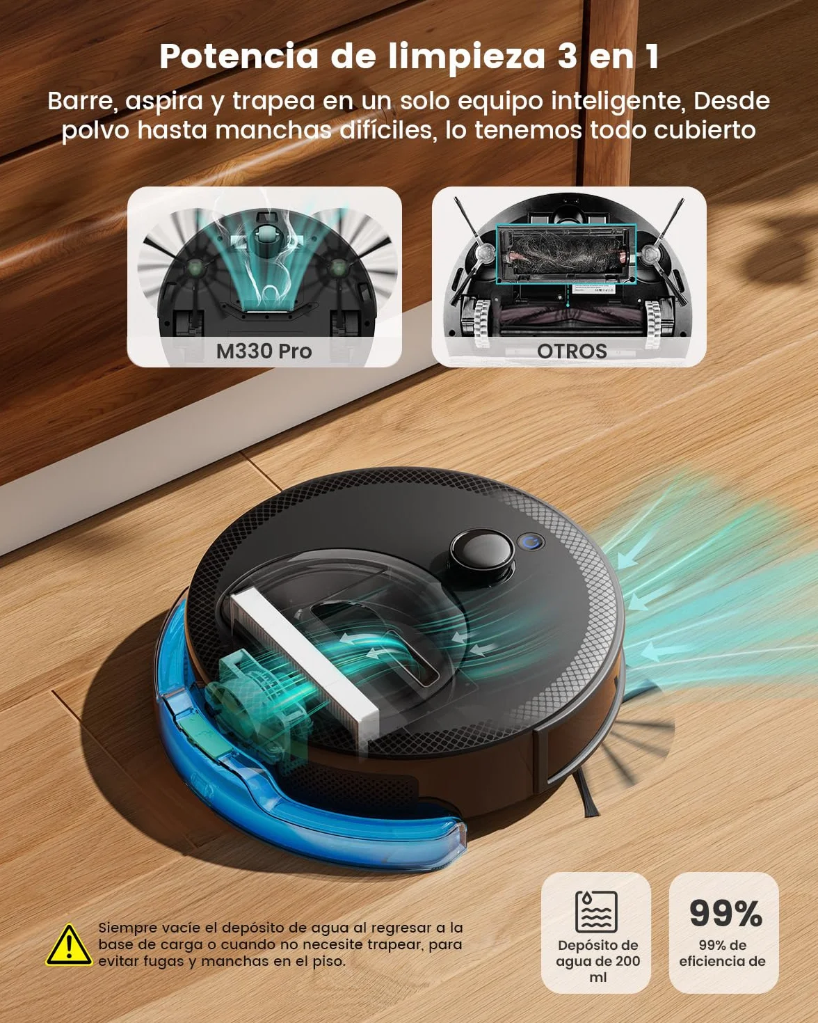 Lefant M330 Pro Robot Aspirador y Fregasuelos 3 en 1, Navegación dToF, 5000Pa, 150 min, Evitación de Obstáculos PSD 190°, WiFi 2,4/5GHz
