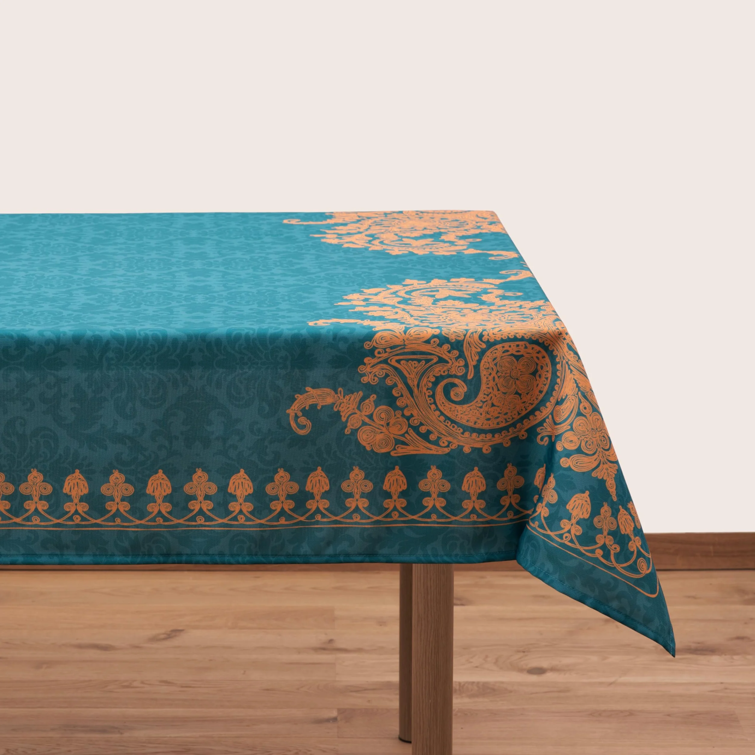 Mantel Bagrationi, color turquesa, 83 x 55 pulgadas, 100% algodón de alta calidad
