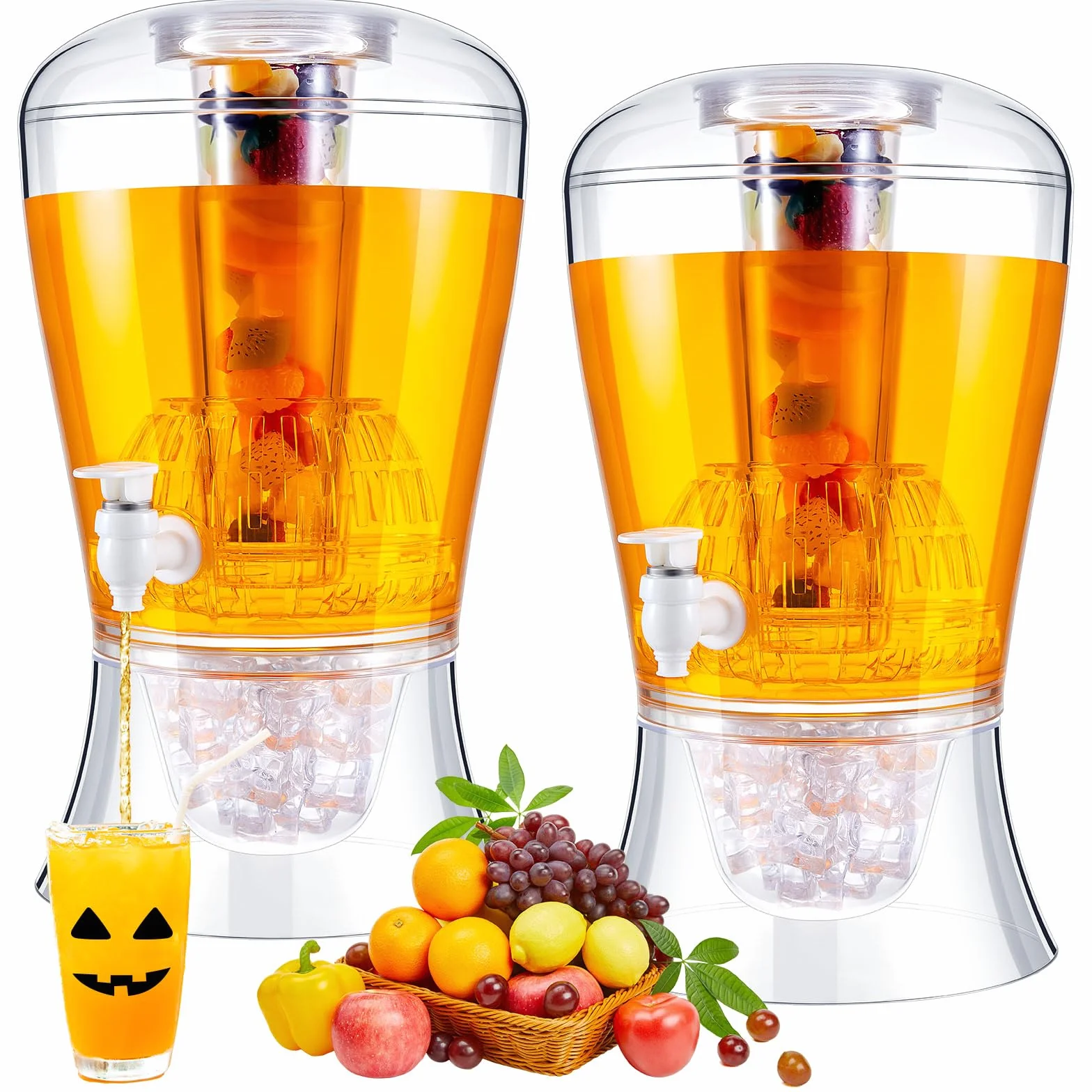 Maxcheck Dispensador de bebidas de 2 piezas, recipientes de líquidos refrigerados, boca ancha, servidor de bebidas heladas con núcleo de hielo e infusor para el hogar, cumpleaños, bar, oficina, 1.8