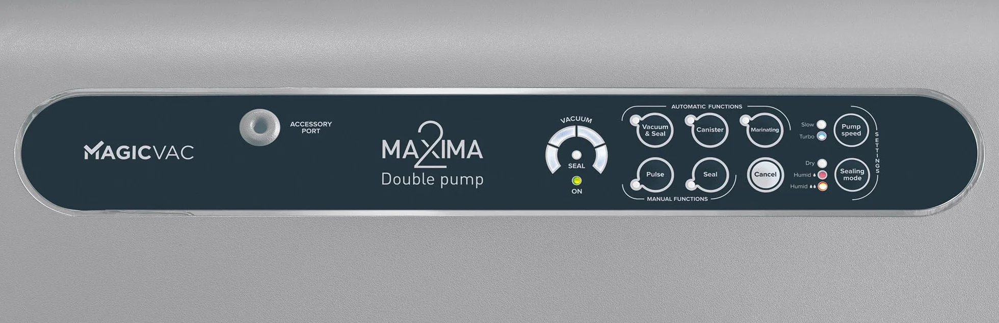 Magic Vac Maxima 2, Máquina Envasadora al Vacío Multifunción para Bolsas al Vacío, Sellado Profesional para Cocinar, Marinar, Sistema Patentado Hecha en Italia, Color Plateado Negro