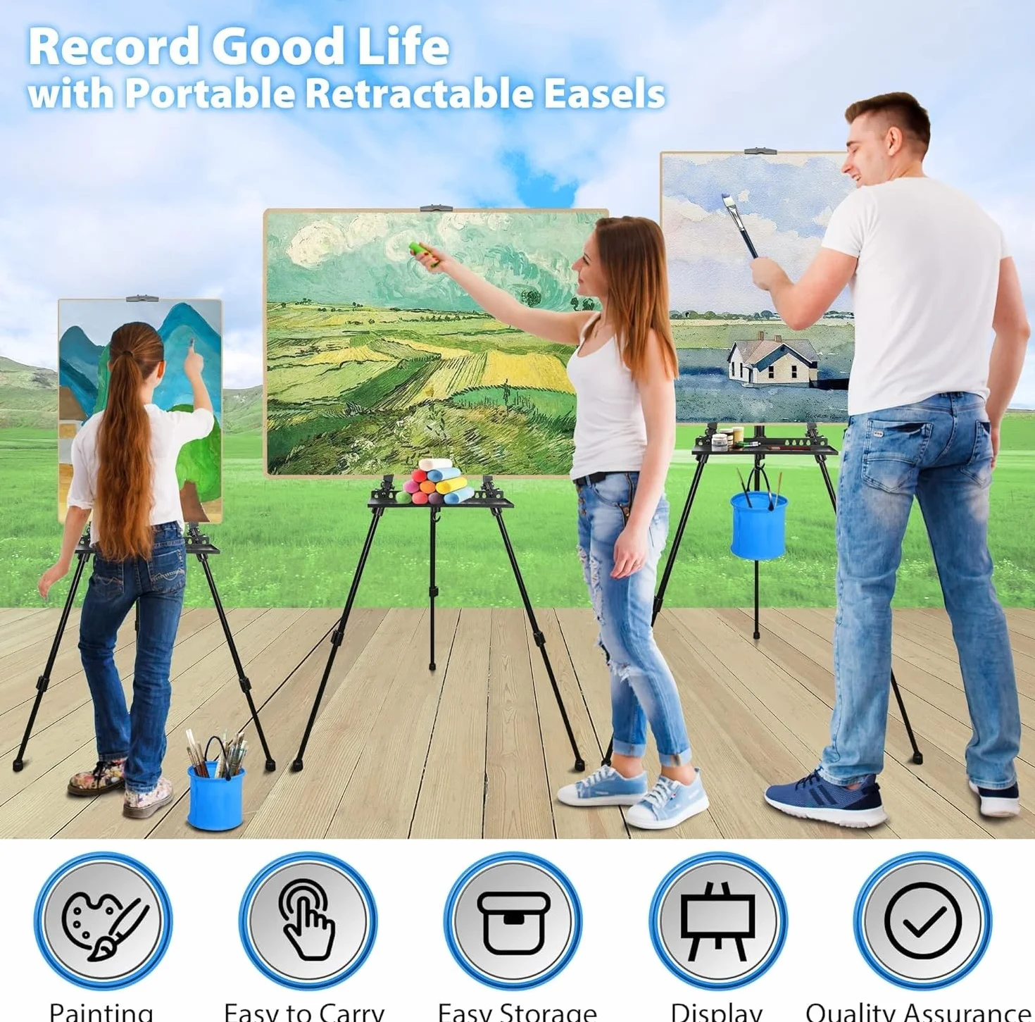 Caballete para pintar, ajustable 50-152 cm, caballete trípode plegable para pintar con bolsa/barril, sobremesa y suelo, Cavalete para Pintar, Boda, Presentaciones,Negro