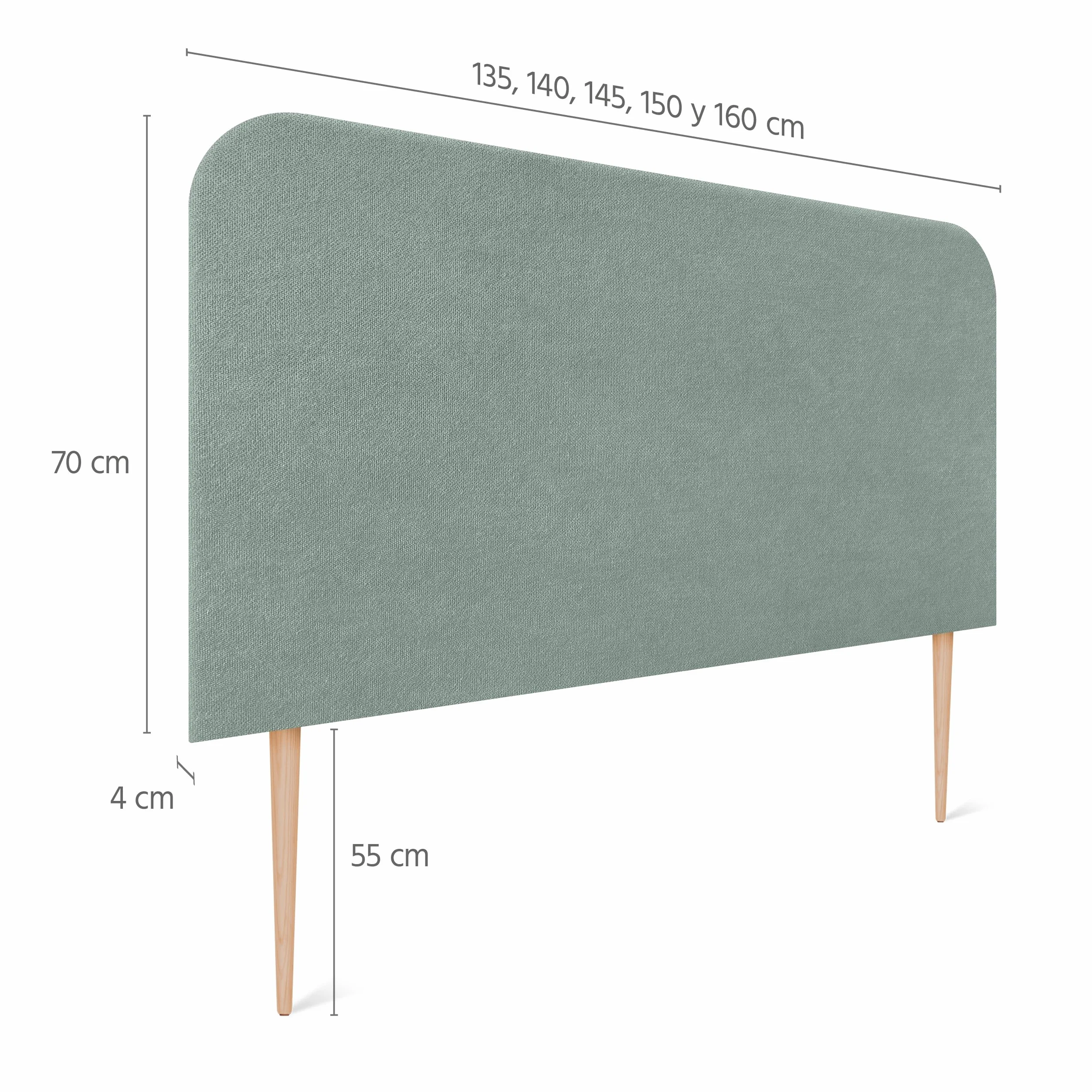 DHOME Cabecero Tapizado Liso Curvo Tela Aqualine 70cm Altura con Patas para Pared Acústicos Cabeceros Absorbentes Cabezal Cama Dormitorio (Verde Agua, 160cm)