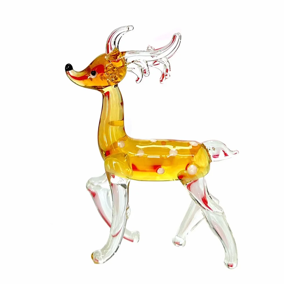 Figura de Ciervo de Cristal Dorado Hecho a Mano, Miniatura de Vidrio Soplado, Decoración Coleccionable