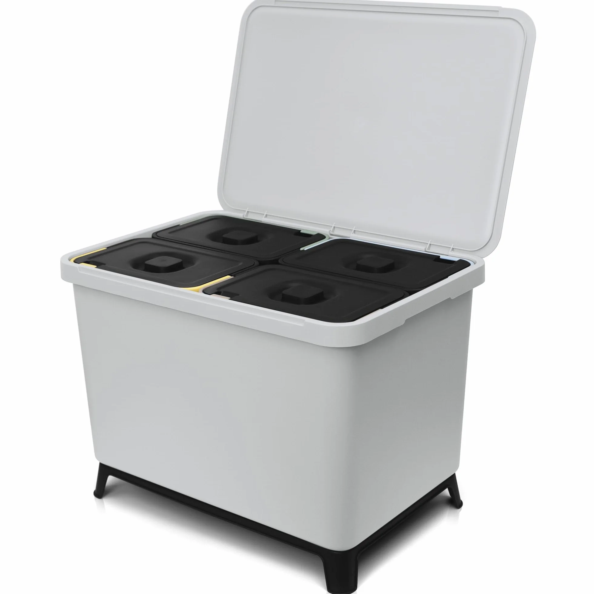 YourCasa® Cubo de basura con 4 compartimentos [40 L] en diseño exclusivo sistema de separación de basura, cubo de basura para cocina con 4 cubos extraíbles de 10 l (gris claro, 40 litros)