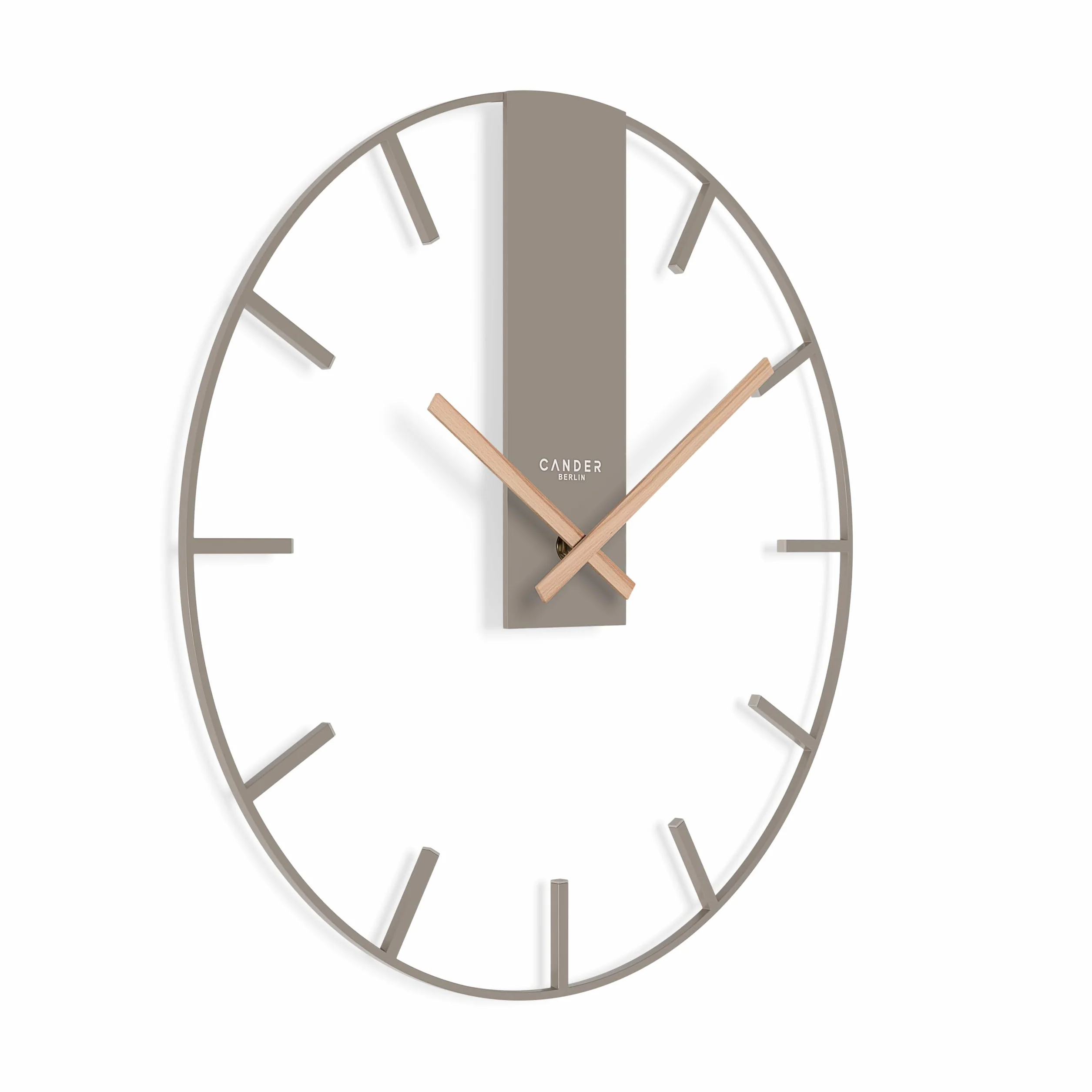 Cander Berlin Jenson XXL - Reloj de Pared silencioso (40 cm, Metal, con manecillas de Madera, sin tictac, Grande, Moderno, Gris cálido, salón, Cocina, Vintage