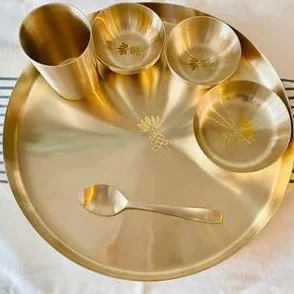 Juego de vajilla con grabado de loto de bronce, material de bronce puro, diseño elegante para cenas, comedor en casa, vajilla lista para regalo