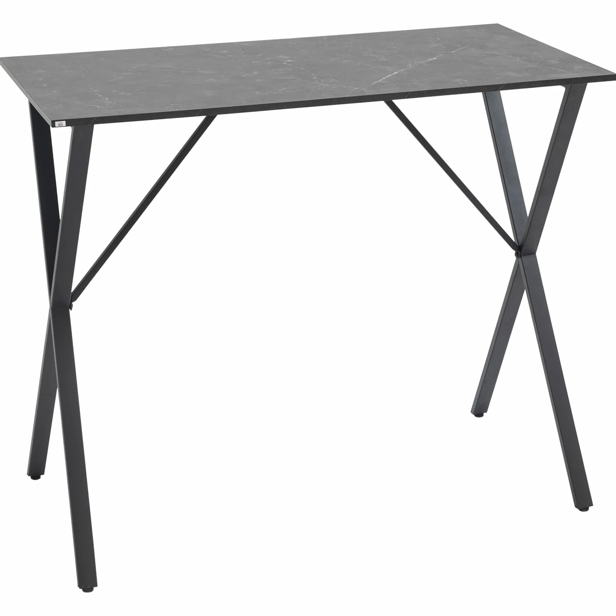 HOMCOM Mostrador de Bar Moderno de Estilo Industrial, Mesa Alta de Cocina Efecto Mármol en Madera y Acero, 120 x 60 x 102 cm, Negro