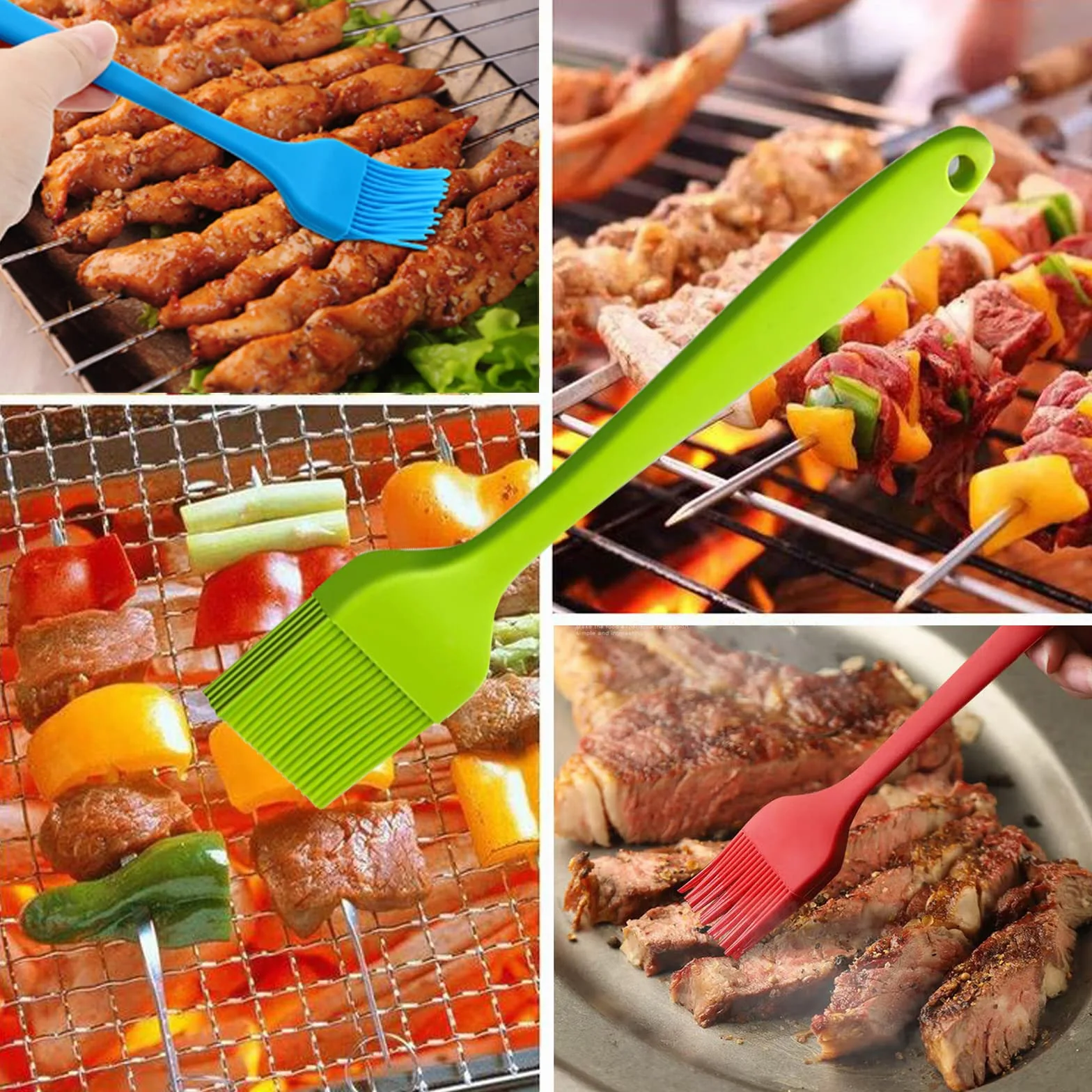 Cepillo de silicona para repostería, cepillo para barbacoa, salsa, marinada, carne, acristalamiento, aceite, resistente al calor, cocina, pastas, pasteles, apto para lavavajillas, 4 unidades