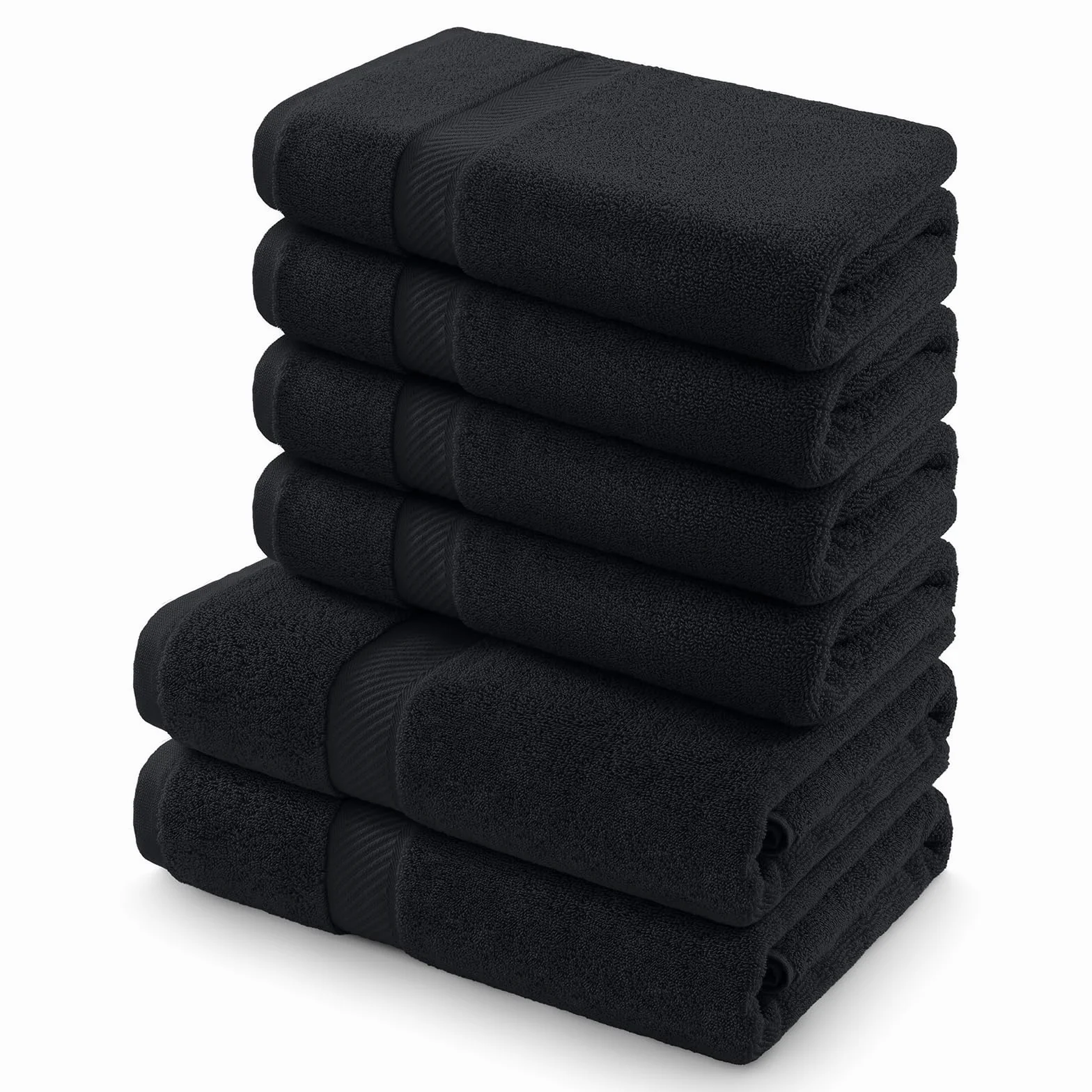 Homaxy Juego de 6 toallas de mano, 100 % algodón, 500 g/m², suaves y absorbentes, lavables hasta 60 °C, 2 toallas de baño de 70 x 140 cm y 4 toallas de mano de 50 x 100 cm, color negro