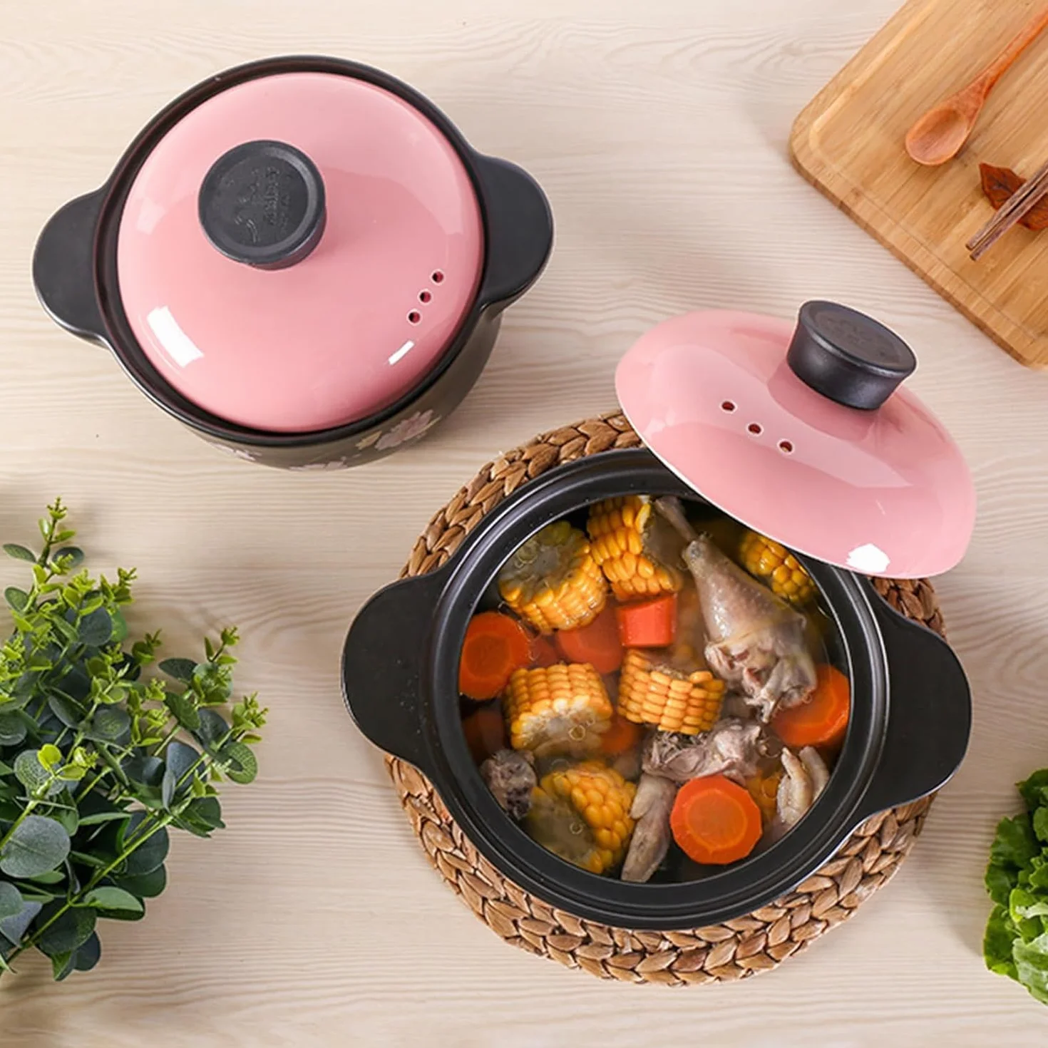 Olla Grande De Barro con Tapa: Olla Versátil De Cerámica para Sopas, Guisos, Arroz Y Carne Cenas con Invitados Y Comidas Familiares. One Color 2.5L/2.3Quarts
