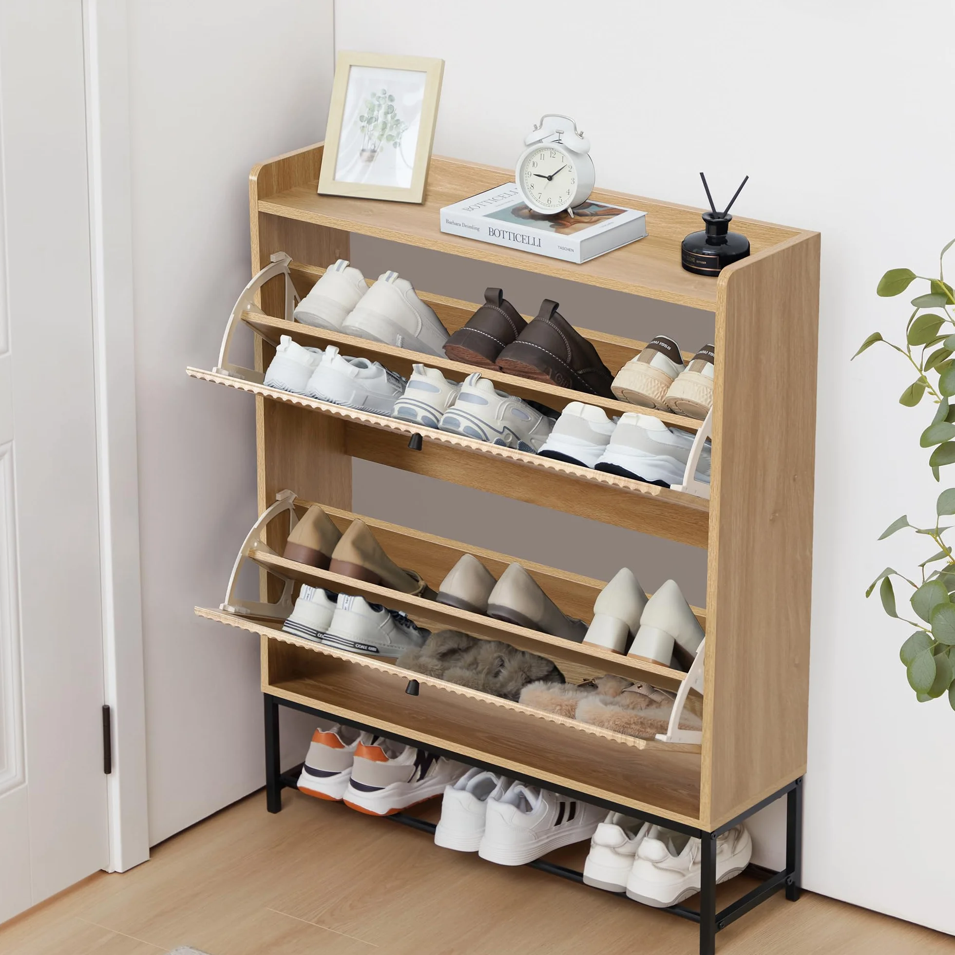 Pattern Shoe Cabinet - Organizador de almacenamiento de doble capa, doble puerta, diseño moderno y duradero con estantes ajustables