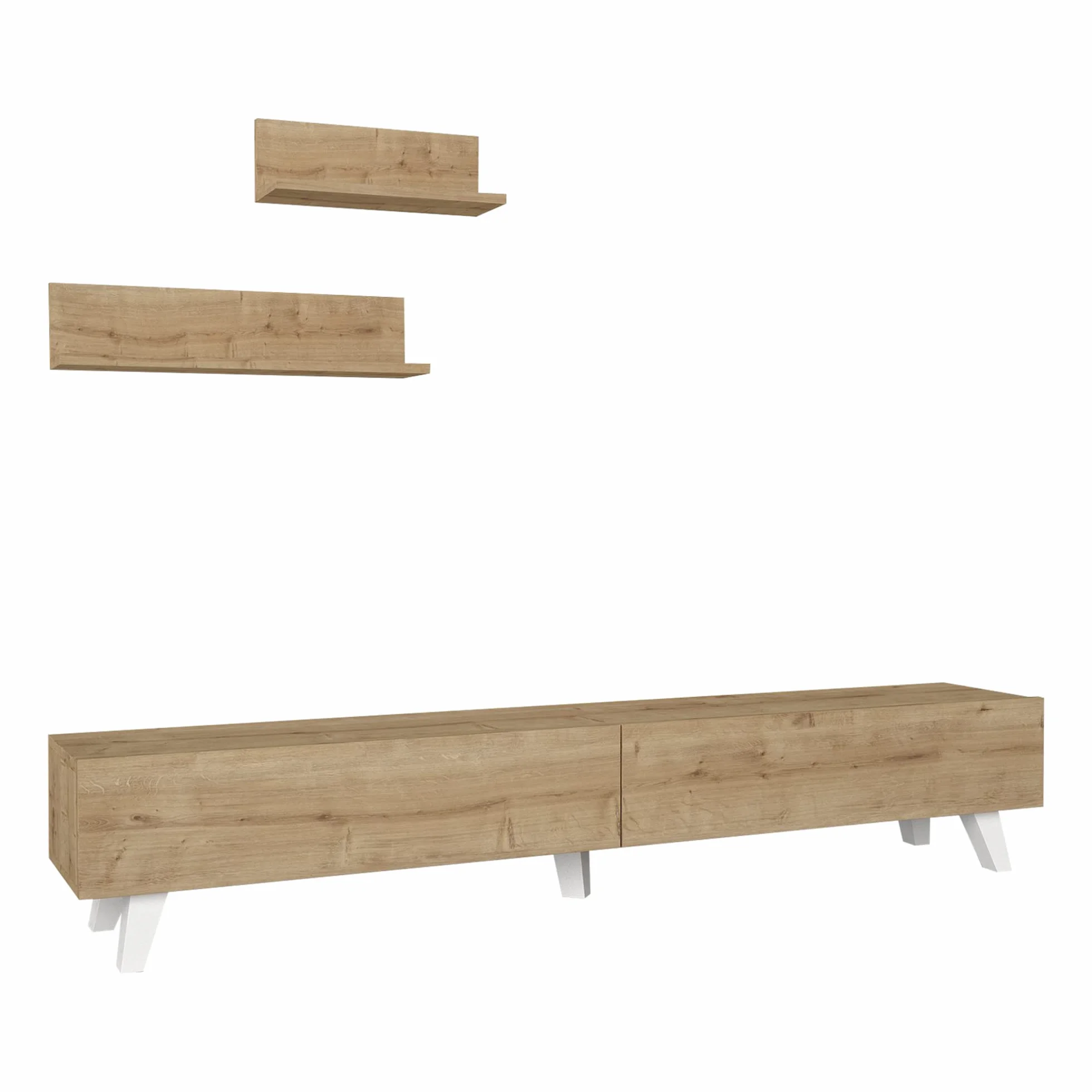 [en.casa] Juego de Mueble Salon Decorativo Mesa TV con 2 Estantes de Pared Modulos Salón Aglomerado 180 x 31 x 33 cm - Roble