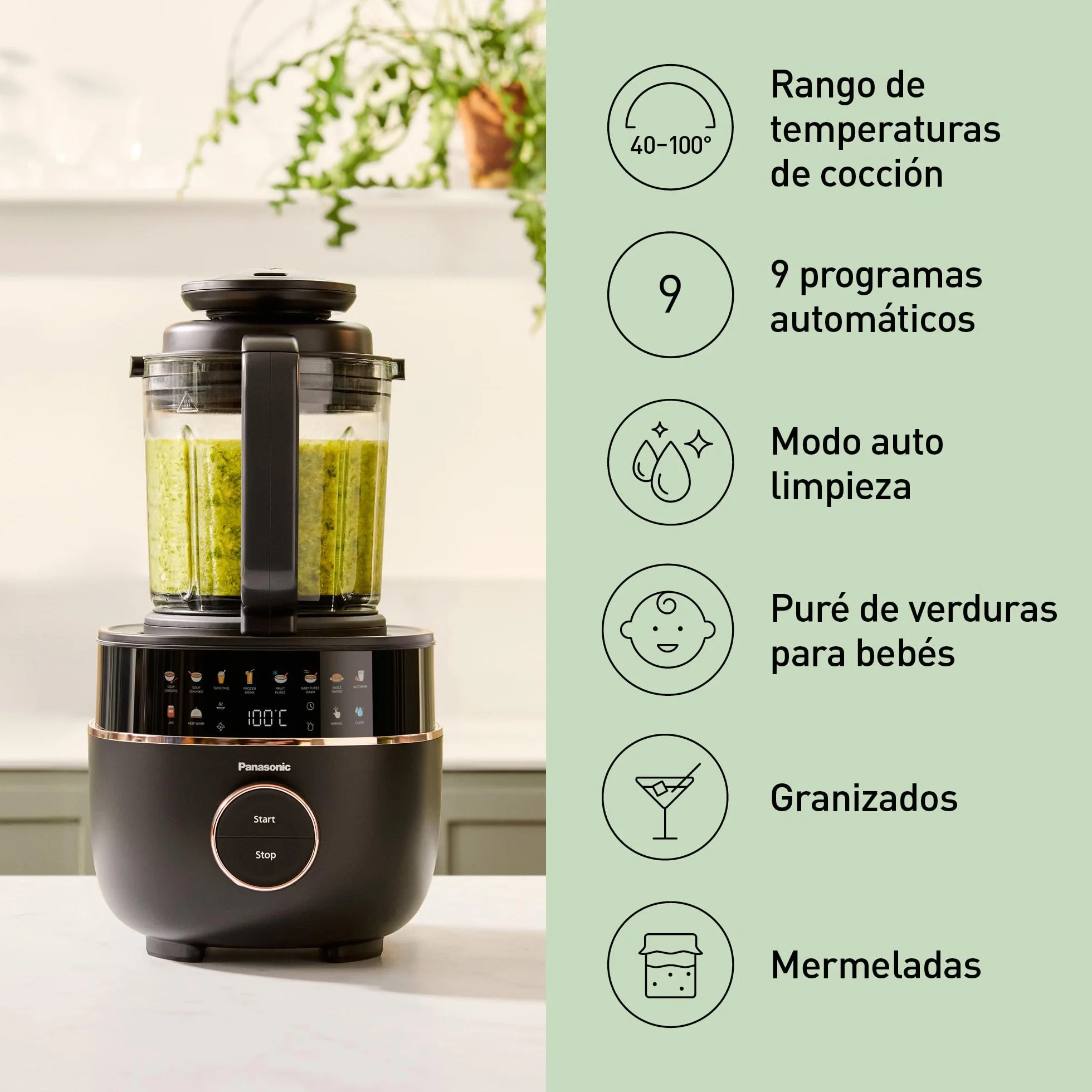 Panasonic MX-HG4401KXE Licuadora y Maquina para Sopa 1.2L 800W 9 Modos Automaticos 10 Velocidades Negro