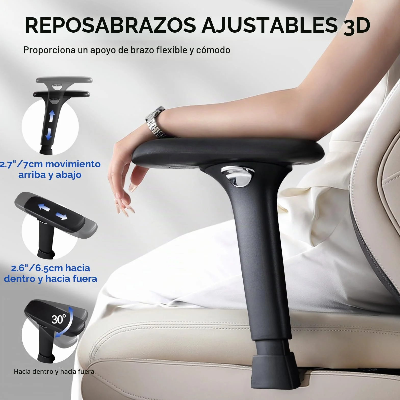 EMIAH Silla Oficina Ergonómica, Silla de Escritorio Reclinable con Reposapiés, Reposabrazos Ajustables, Silla Game de Respaldo Alto, Silla de Ordenador Ejecutiva con Soporte Lumbar, Cuero PU (Blanco)