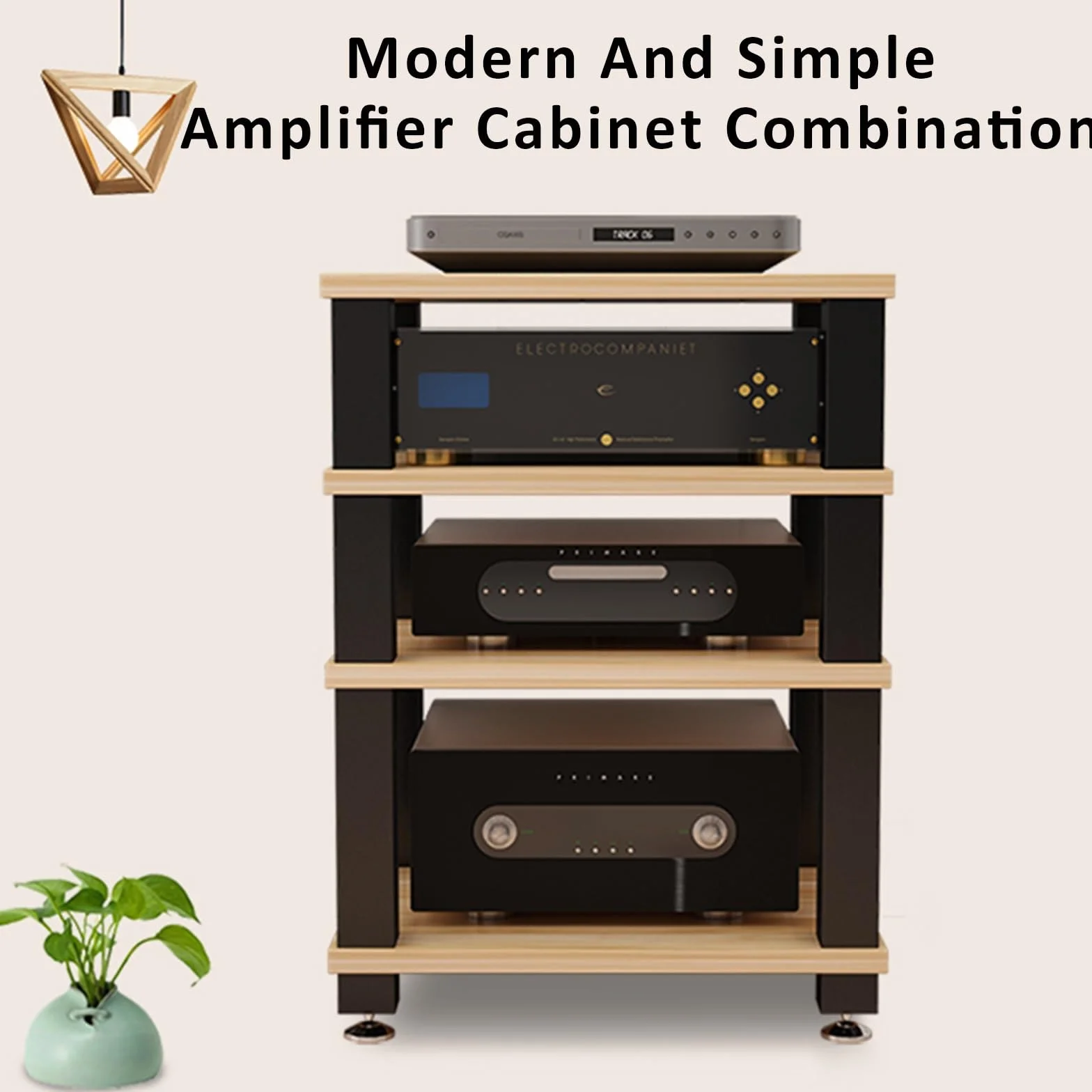 Soporte de rack doble resistente, estéreo móvil, reproducción de discos, centro de medios AV, consola de entretenimiento (negro profundo, 60 x 48 x 58 cm)