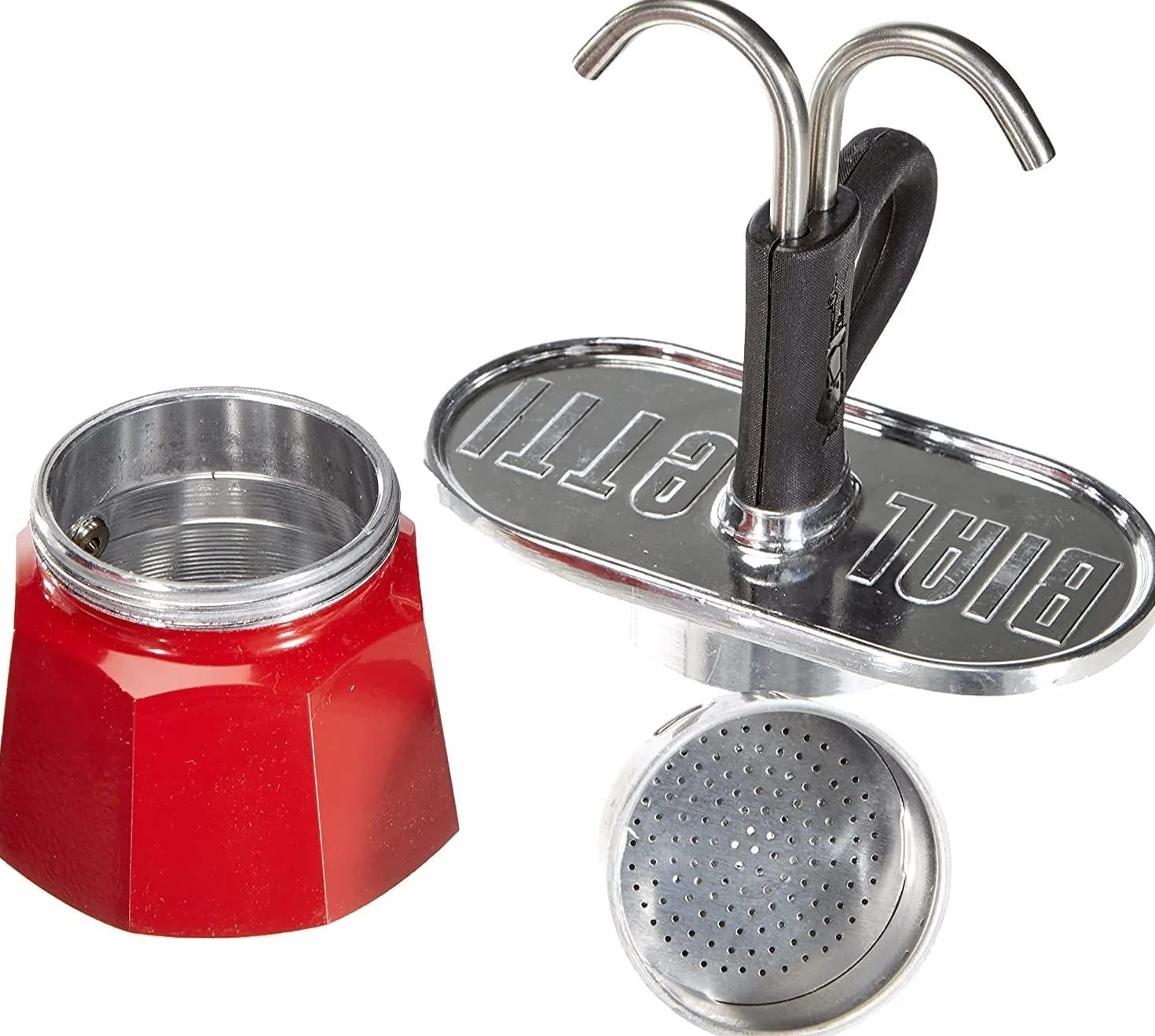 Bialetti - Mini Express Kandisky: Set con Cafetera 2 Tazas (90 Ml) + 2 Tazas, Rojo, Aluminio