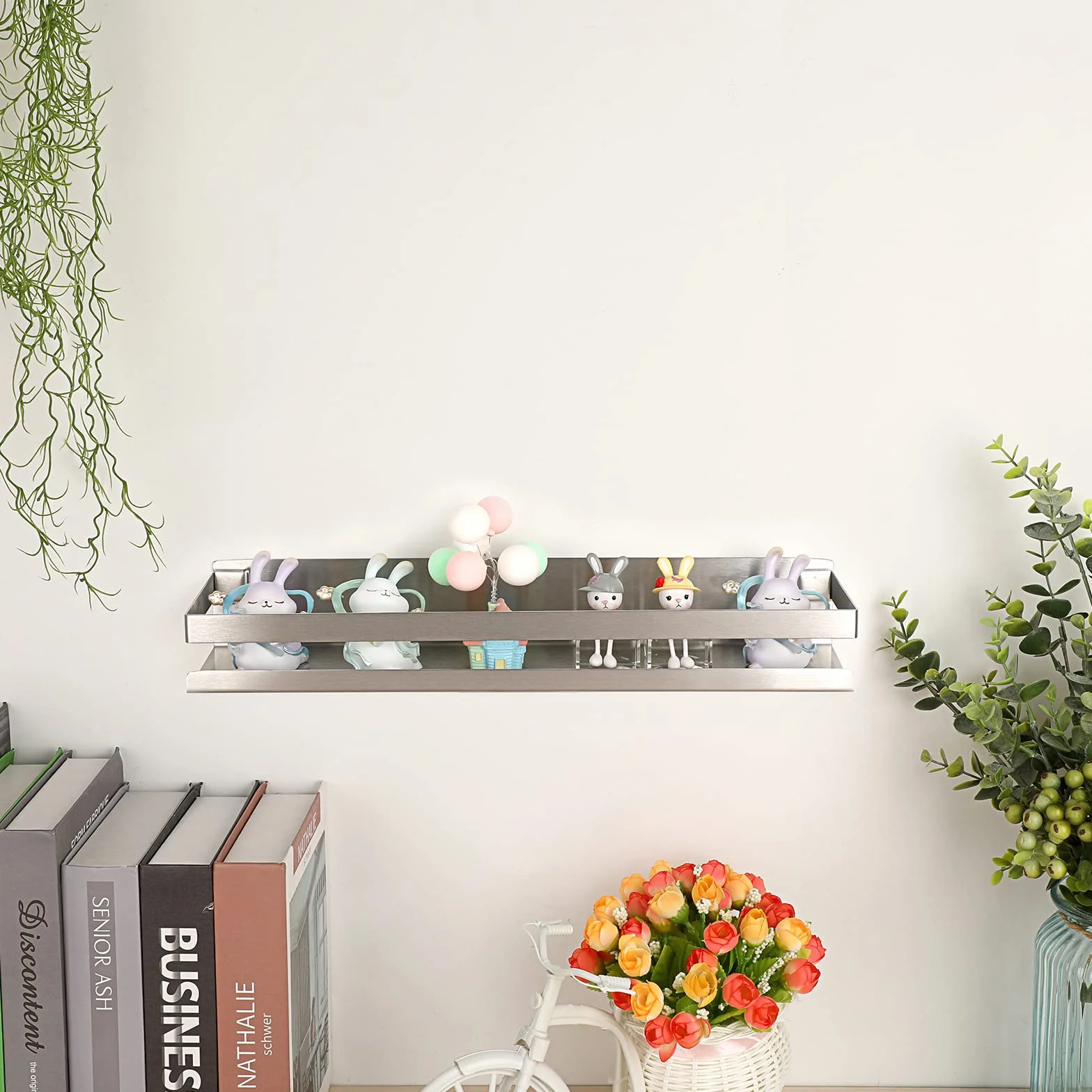 Sumree, 2 estantes de pared, estante de ducha, colgante de acero inoxidable, cesta de cocina de pared para almacenamiento (plateado, 40 cm)