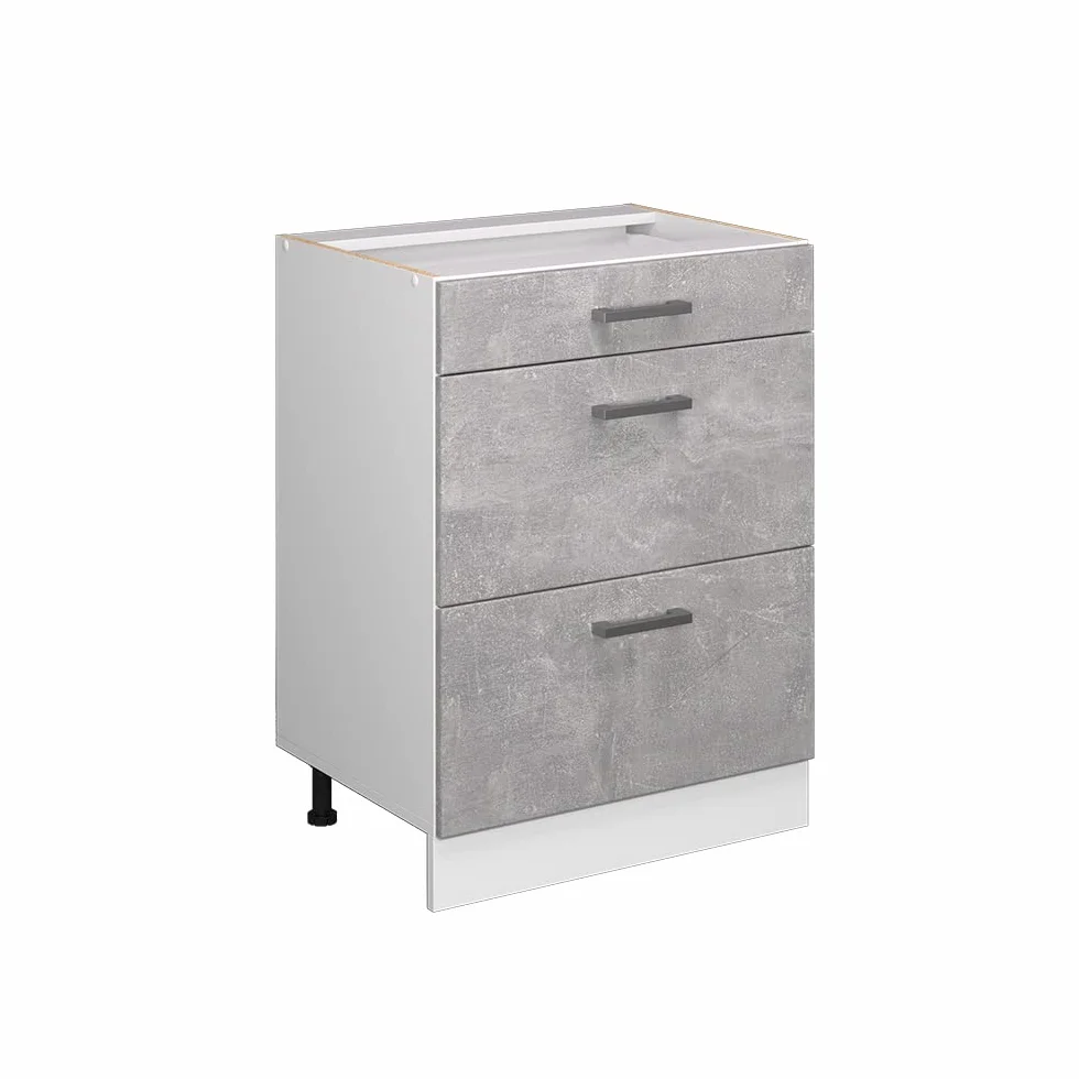 Vicco Mueble bajo de Cocina R-Line, Hormigón, 60 cm con cajones, sin encimera, para combinación Libre Dentro de Sistemas de Cocina modulares
