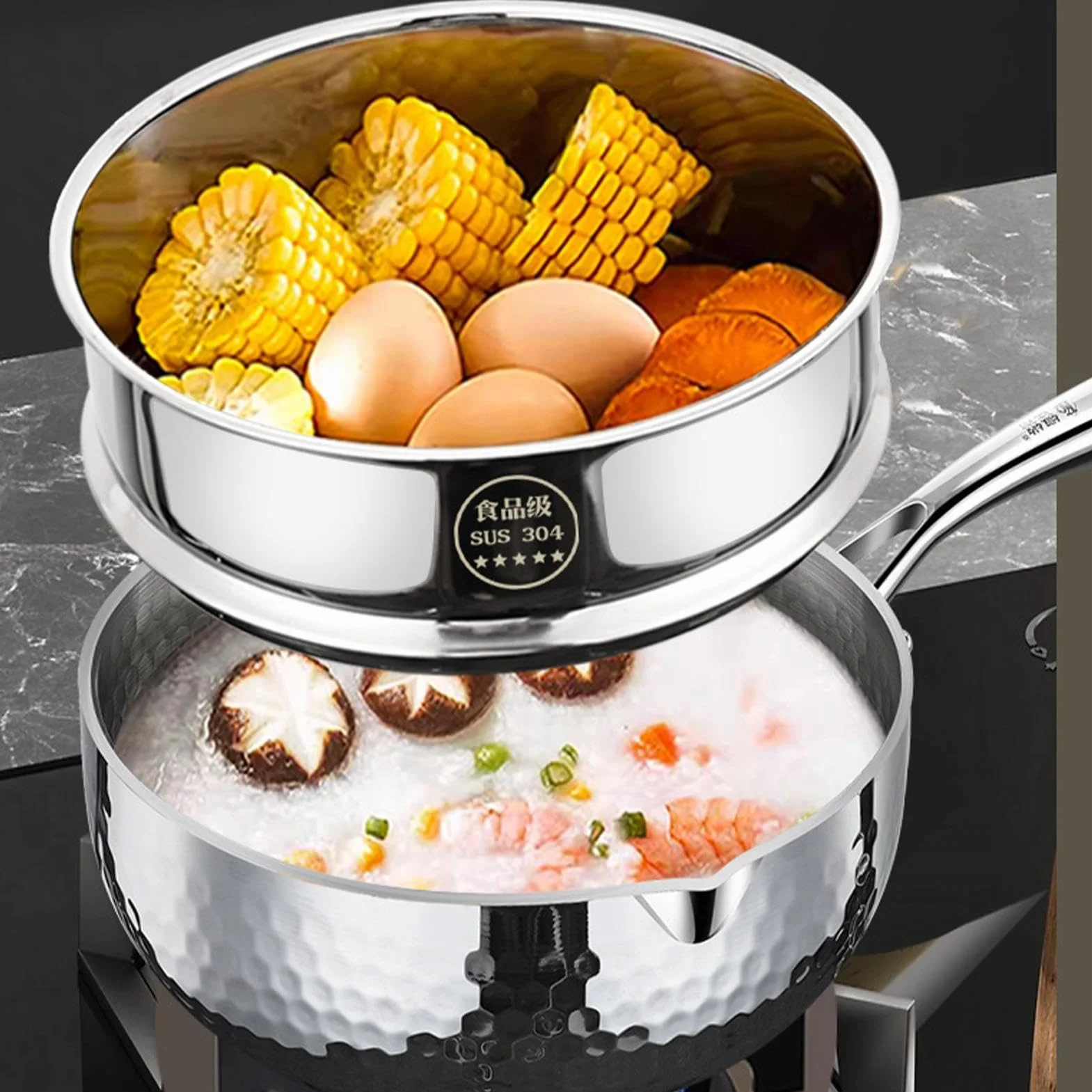 Cazo De Salsa Batería De Cocina Antiadherente En Acero Inoxidable | Juego De Cazos Para Cocinar Y Cocer Al Vapor Para Freír Cocer A Fuego Lento Hervir Cocinar Comidas Saludables En Cocina Y