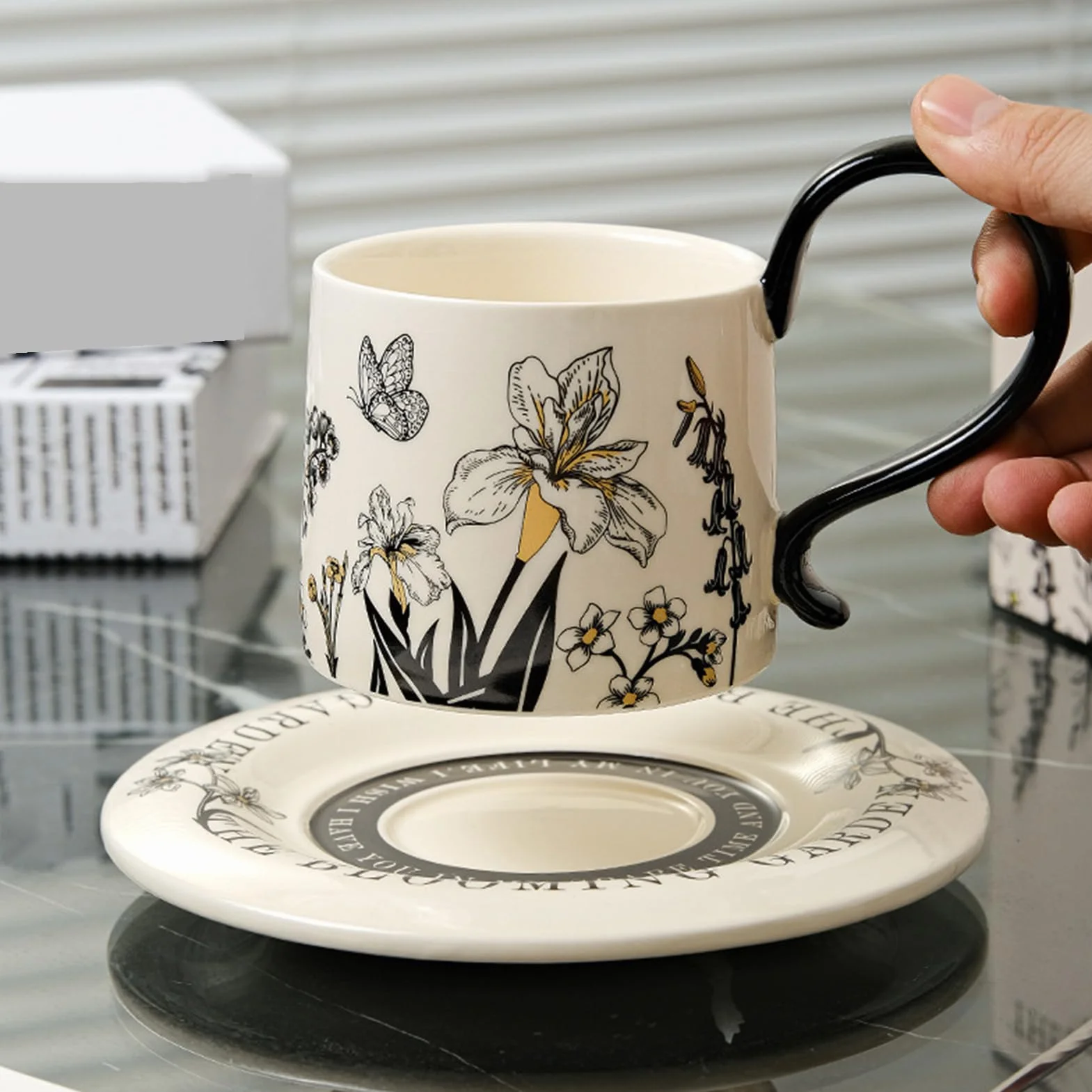 Tazas Vaso De Bebidas Con Estampado Floral | Tazas de Café Bonitas Para Leche Chocolate Cappuccino Desayuno Regalo Cocina Restaurante