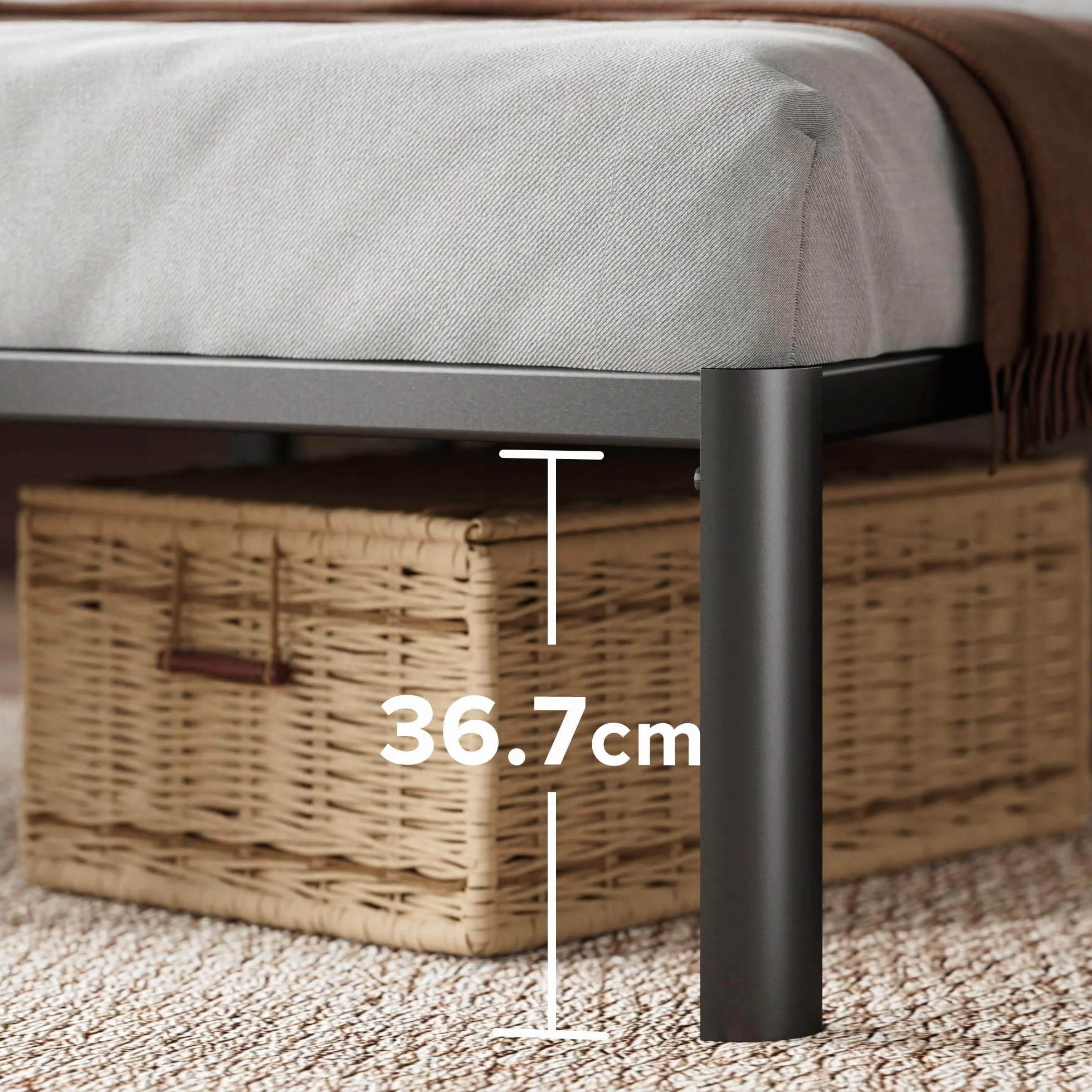 Zinus Van Somier 135x190 cm - Altura 41 cm - Base Cama Matrimonio en Acero - Láminas de Metal - Montaje Fácil- Espacio de Almacenamiento - Negro