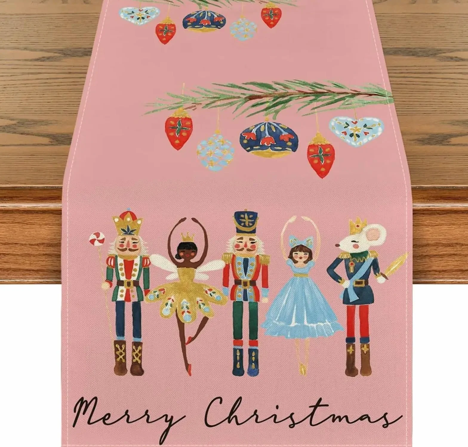 Elegante y lujoso Camino de mesa de lino rosa navideño, mantel de ambiente festivo, mesa de centro, Fireplace, cubierta de armario, decoración de cena de Boda en Cocina casera Regalos navideños(1,180x