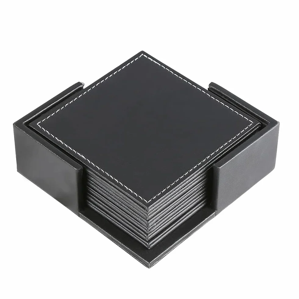 KINGFOM Juego de 6 Posavasos de Piel Negro