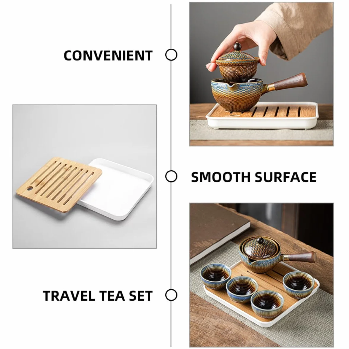 MAGICLULU Juego de Té Bandeja y Bolsa de Almacenamiento de Viaje Portátil de Cerámica Diseño Elegante para Reuniones Familiares y Aficionados al Té