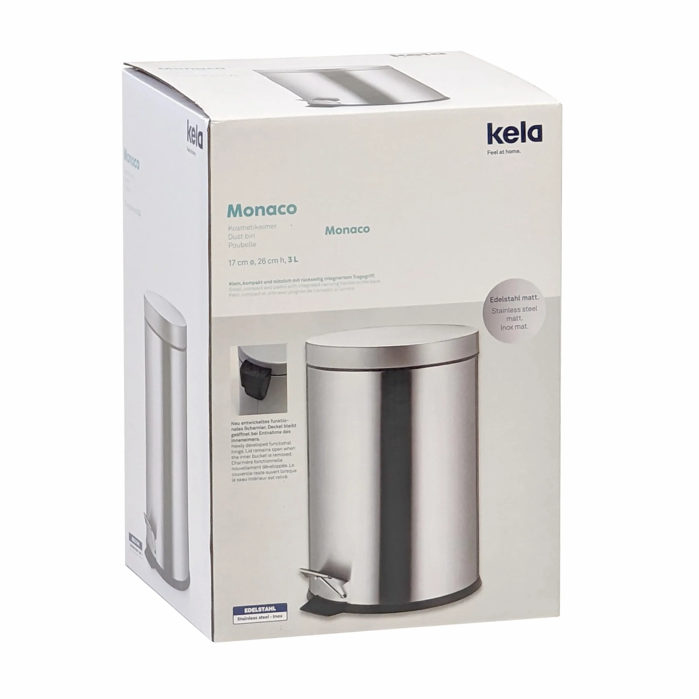 MONACO kela Cubo de basura acero inoxidable 3L mate con pedal