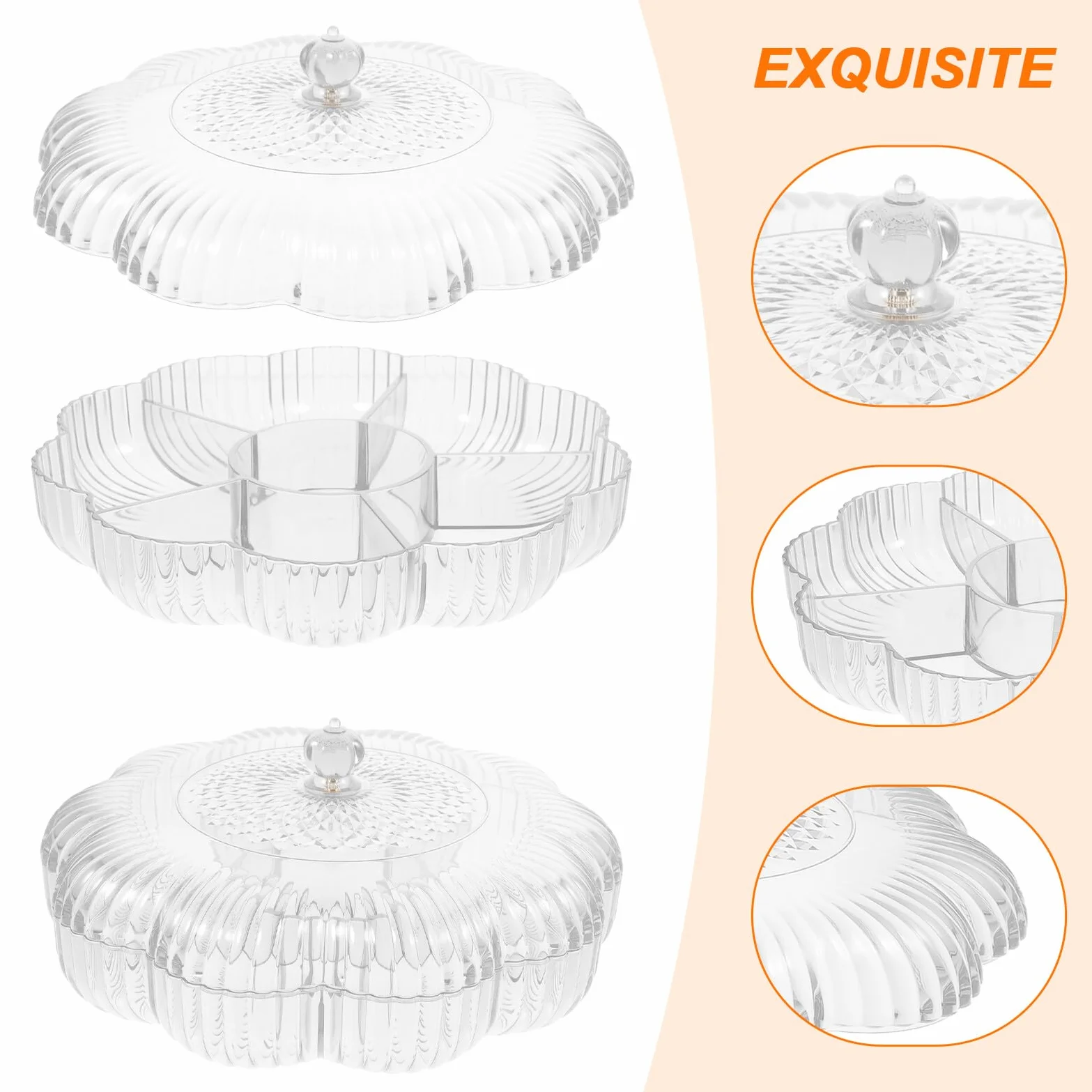 Ipetboom Bandeja de Dulces Transparente con Compartimentos en Forma de Flor Bandeja Dividida de Plástico para Servir Frutas y Snacks Adecuada para Fiestas y Hogar