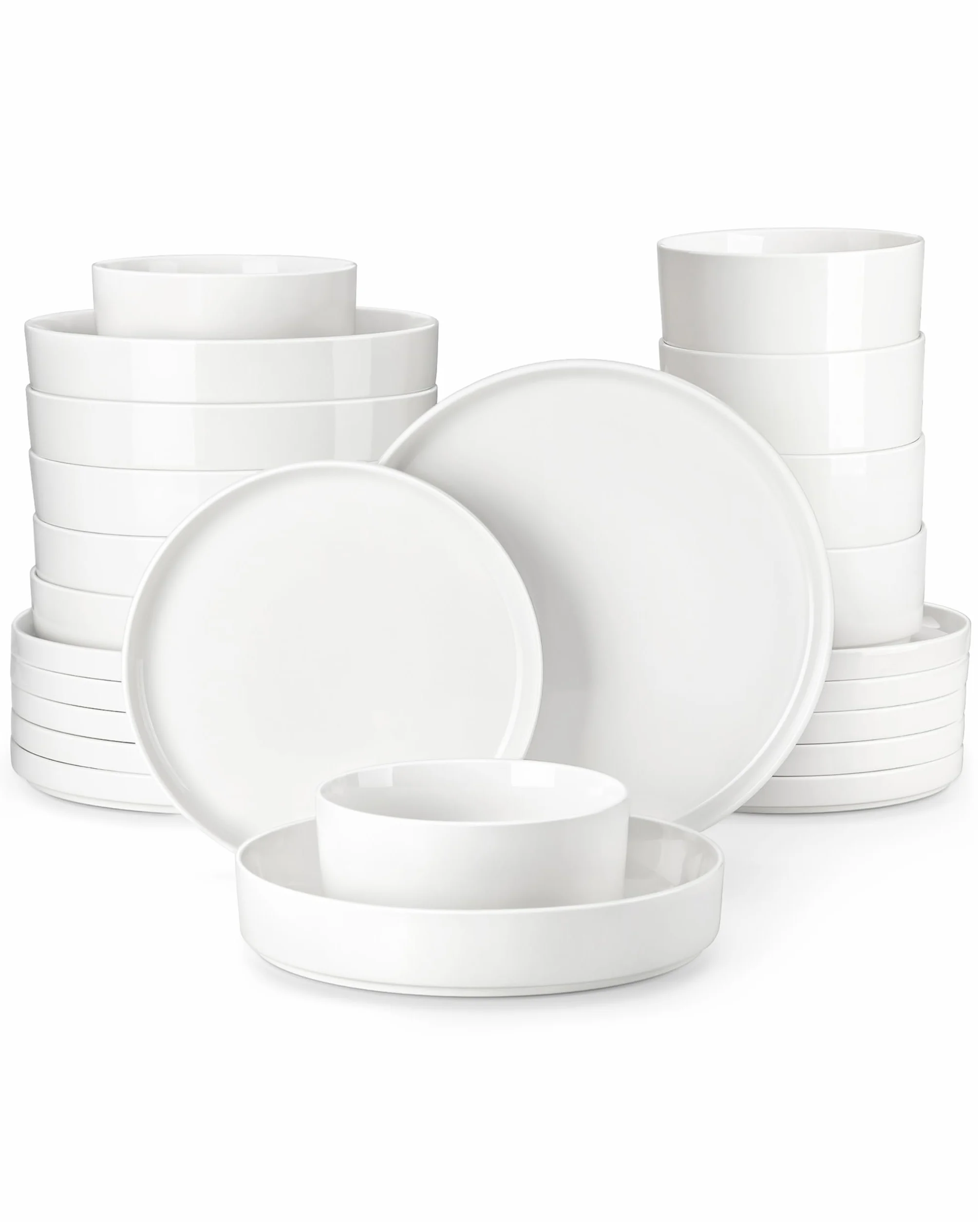 MALACASA Vajilla Completa 6 Personas, 24 Piezas Juego de Platos Vajilla, Vajilla de Porcelana Blanca con 6 Platos Llanos, Platos Postre, Platos Hondos, Platos Hondos Sopa, Serie LEAH