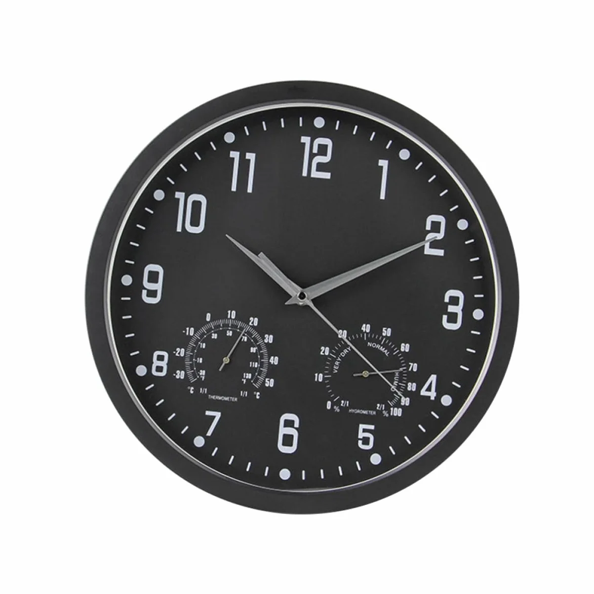 DECHOUS Reloj de Pared Moderno Termómetro y Higrómetro Diseño Retro Elegante Números Grandes y Movimiento de Cuarzo Silencioso para Salón Dormitorio y Oficina Marco Negro y Agujas