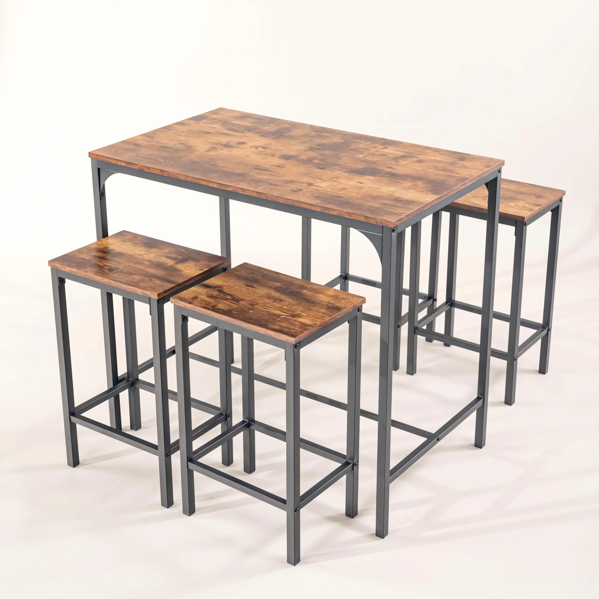 Juego de 5 Barras de Bar, Mesa de Bar con 4 Taburetes Altos, Marco de Acero, Estilo Industrial, 100 x 60 x 90 cm