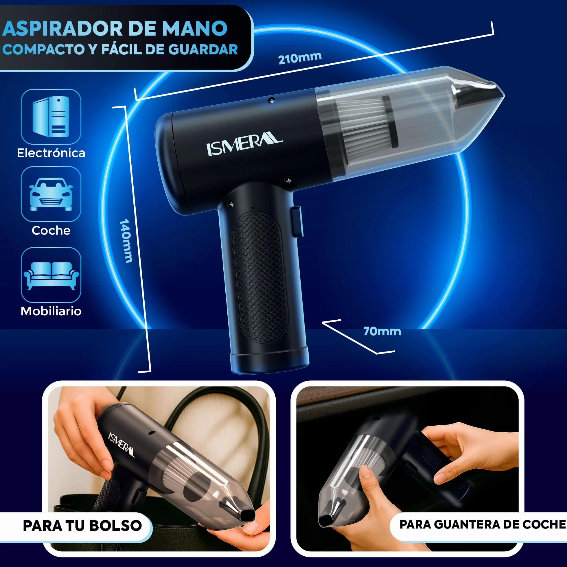 Aspiradora de Mano sin Cable 26000Pa 2 en 1 Soplador-Aspirador para Coche