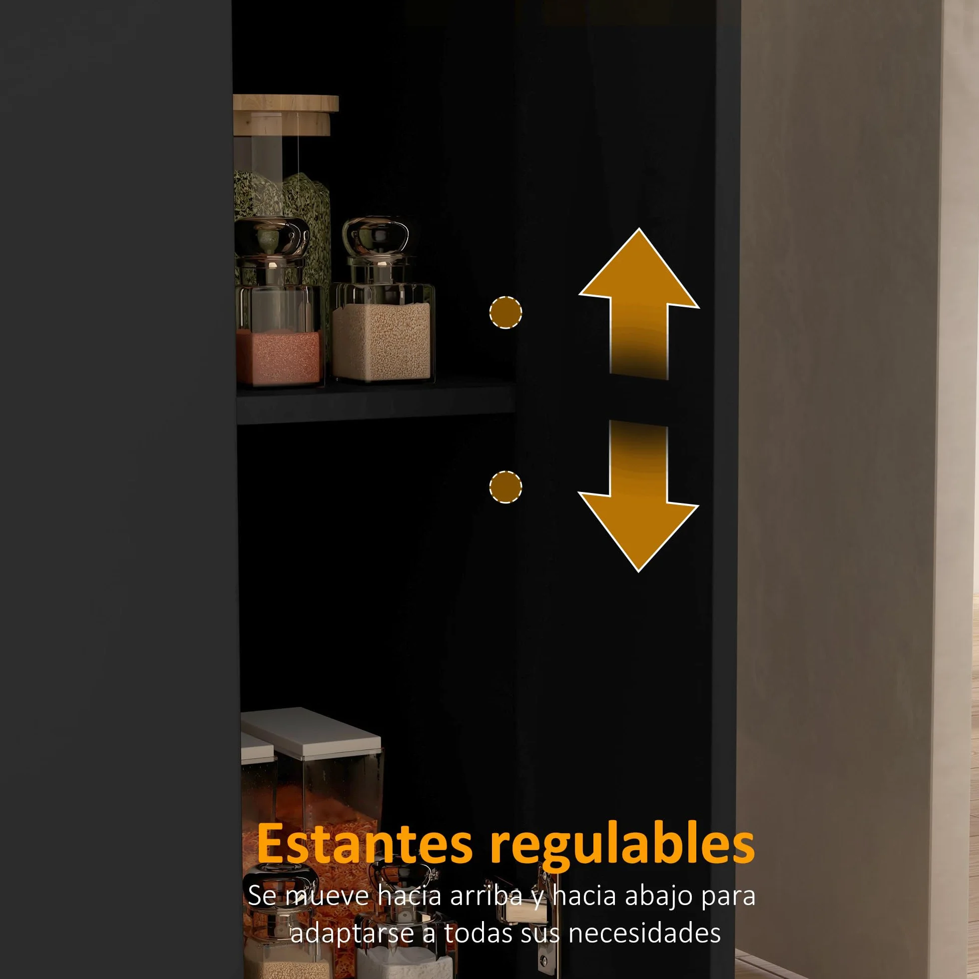 HOMCOM Isla de Cocina Mueble de Cocina con Estantes Ajustables 2 Estantes Abiertos y 2 Puertas Estilo Moderno Carga 100 kg 105x60x82 cm Negro y Roble