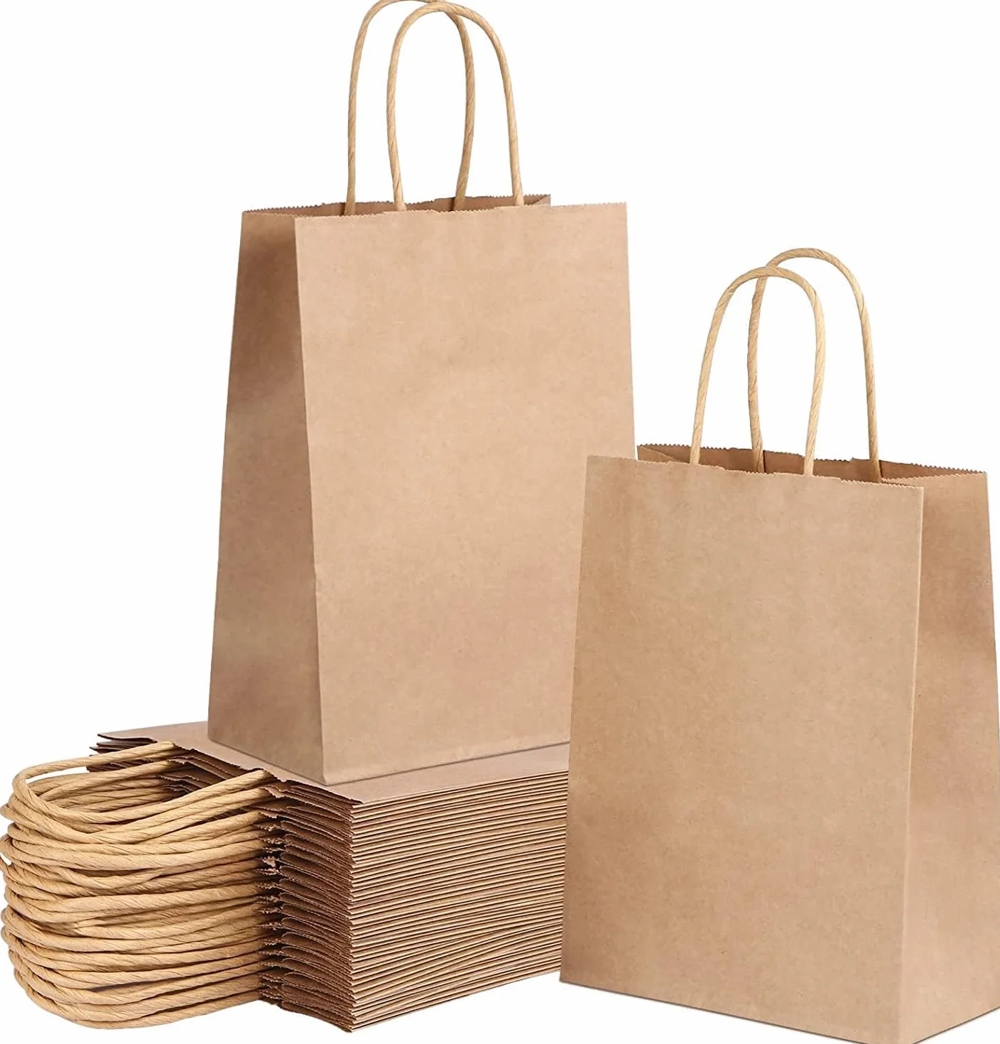 Deliex delicias de Extremadura Bolsas de papel kraft con asas, Bolsas para regalos, bolsas para regalar, bolsas de papel para tiendas y comercios (24 x 32 x 11 cm, 300 Bolsas, Marron)