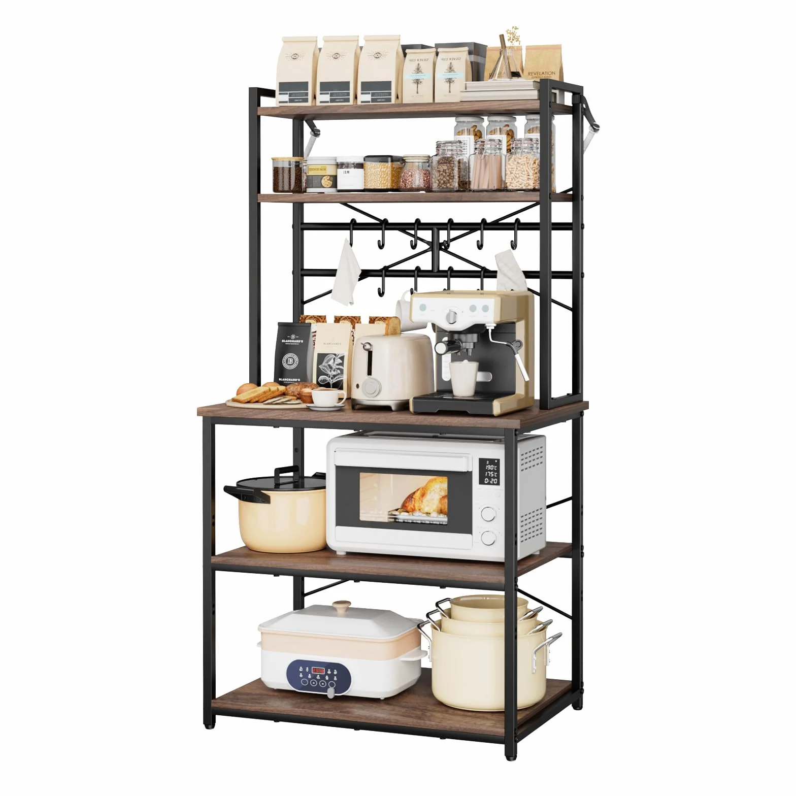 VEVOR Estante para Panaderos de Cocina de 5 Niveles, Estantería de Almacenamiento de Servicios 80 x 40 x 161,8 cm con 12 Ganchos en Forma de S, Estante con Soporte para Horno Microondas, Platos