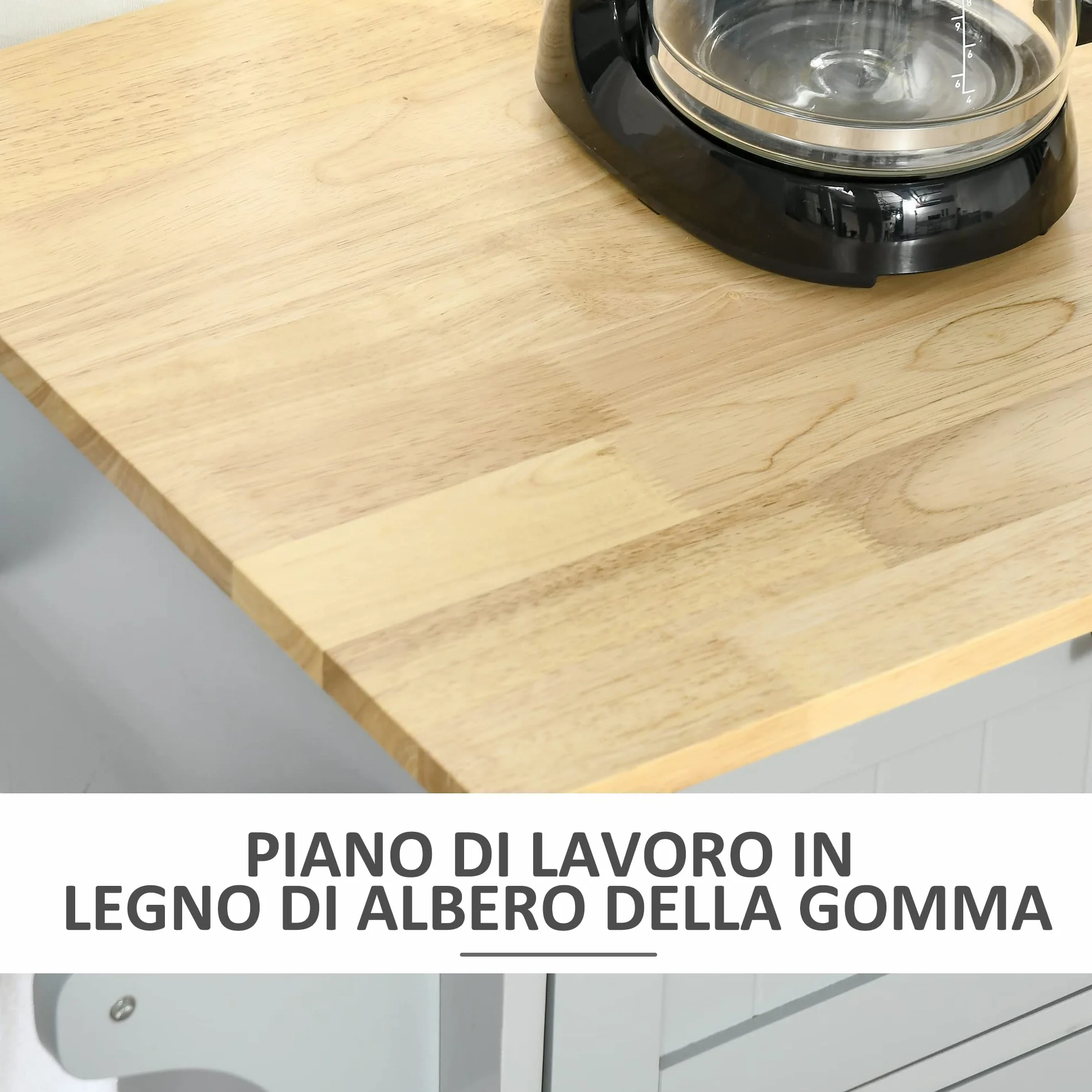 HOMCOM Isla de Cocina con Ruedas Carro de Cocina Mueble Auxiliar de Cocina con 2 Cajones 3 Puertas y Barra Lateral para Comedor 121x46x91 cm Gris