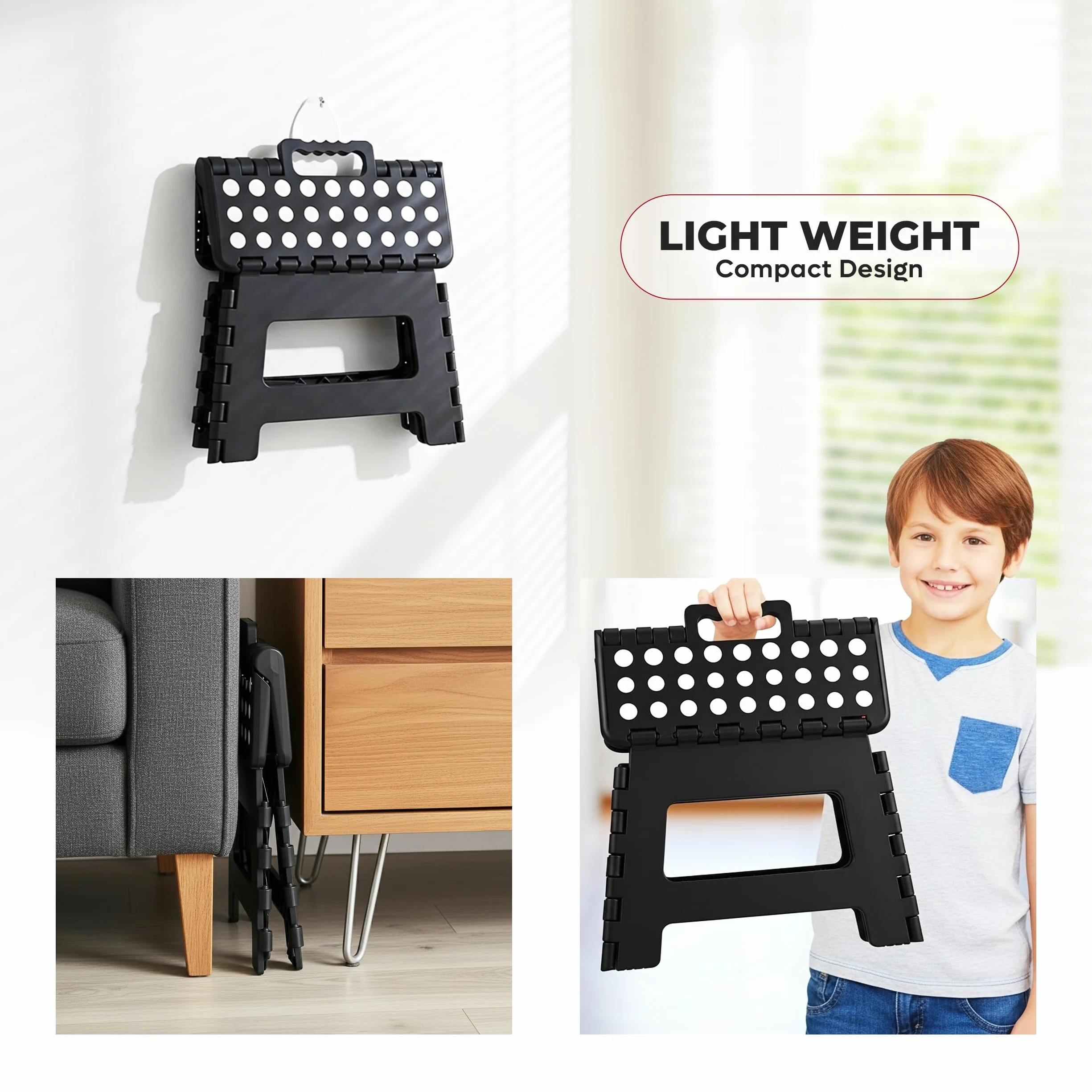 Utopia Home Taburete Plegable 9 Pulgadas, Antideslizante, Capacidad 300 lbs, Negro