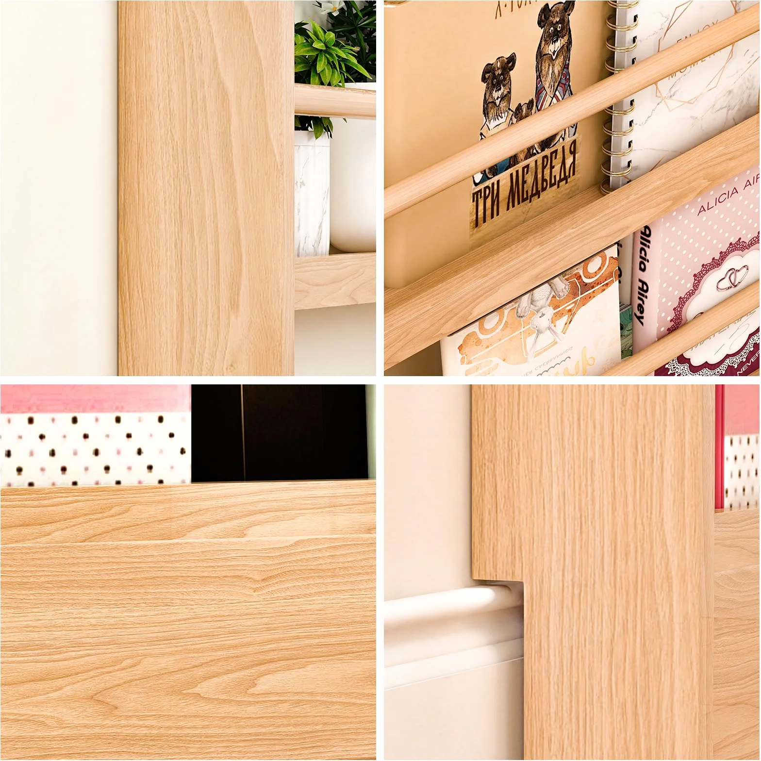 MYOYAY Estantería para niños detrás de la puerta, soporte de pared, organizador de 6 niveles para juguetes y libros, ahorra espacio, estantería estrecha de madera maciza